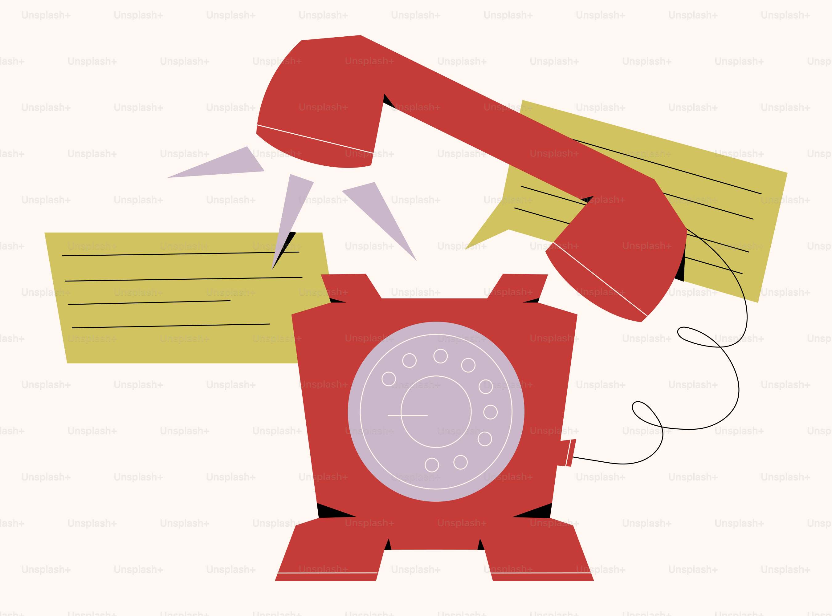 Retro red telephone with ringing handset and messages