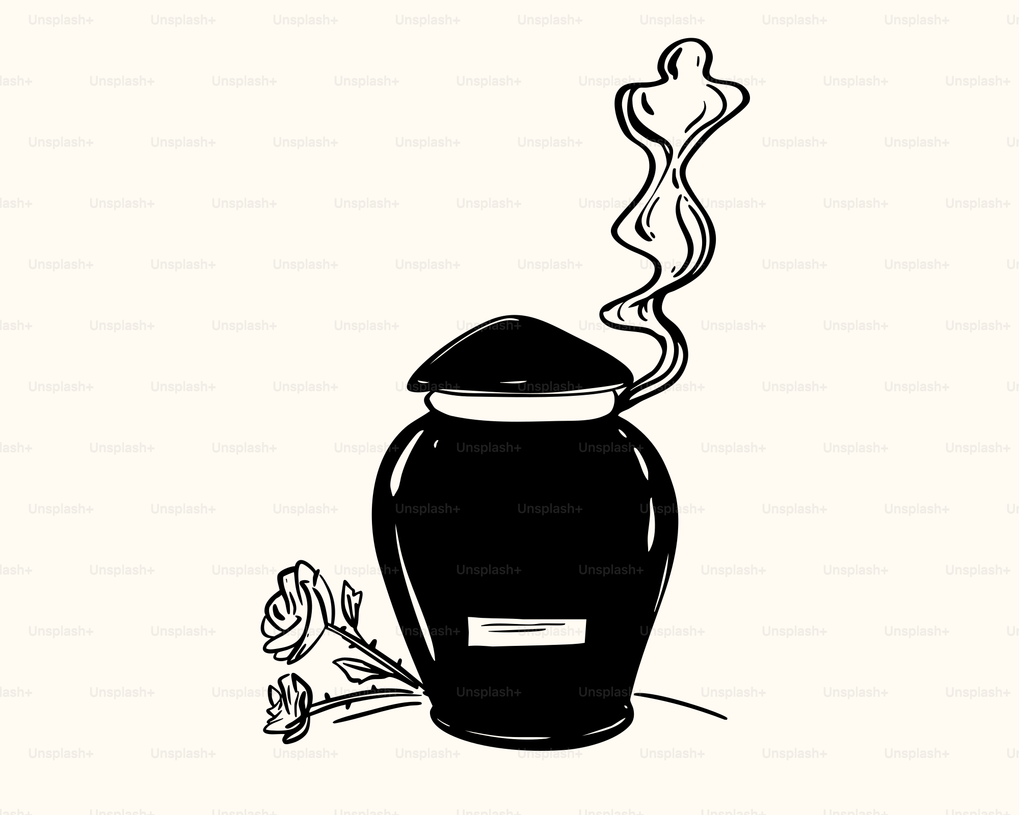 Cremation urn with smoke and roses