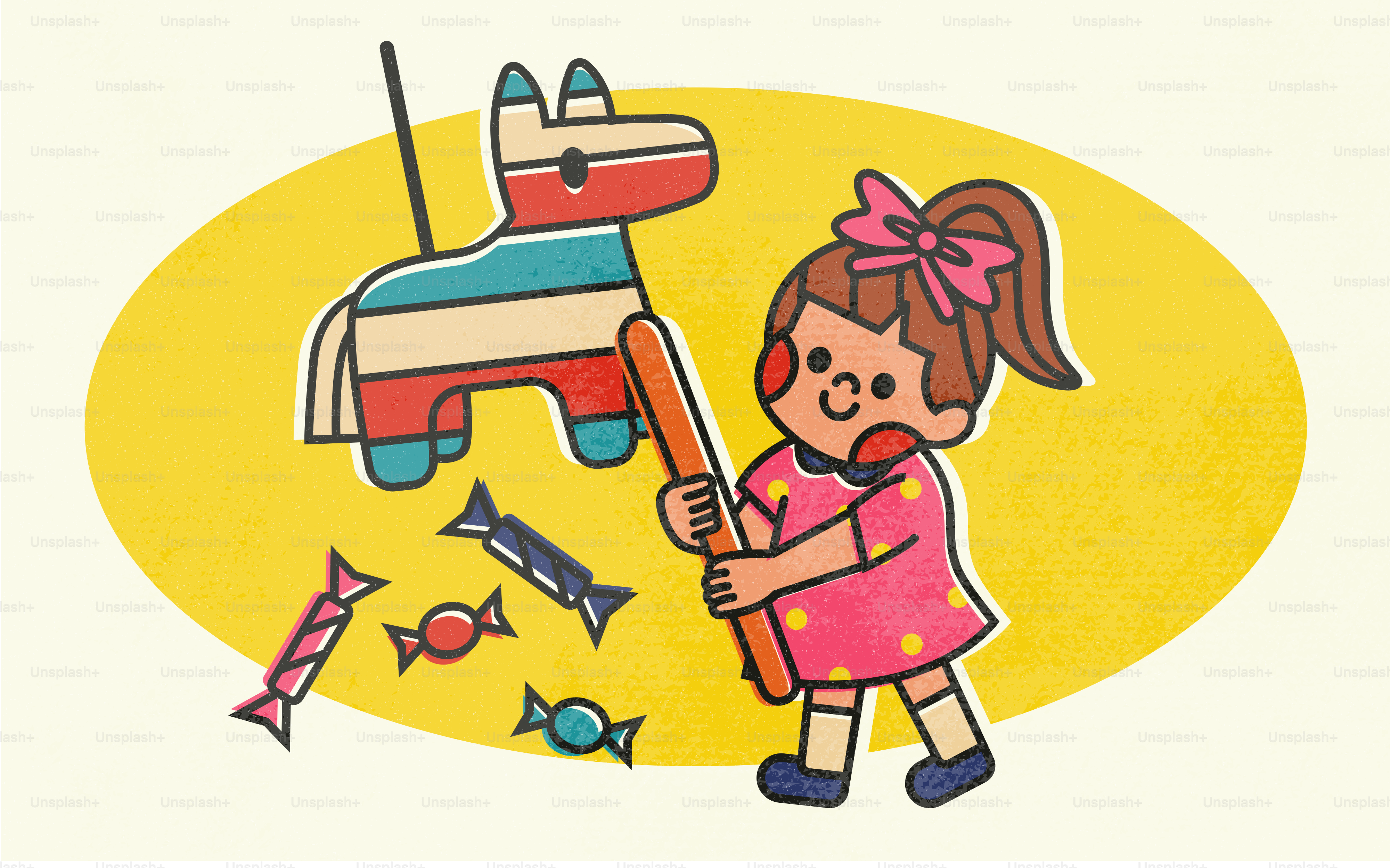 Girl hitting a pinata with candy falling candy vector – Birthday Image ...