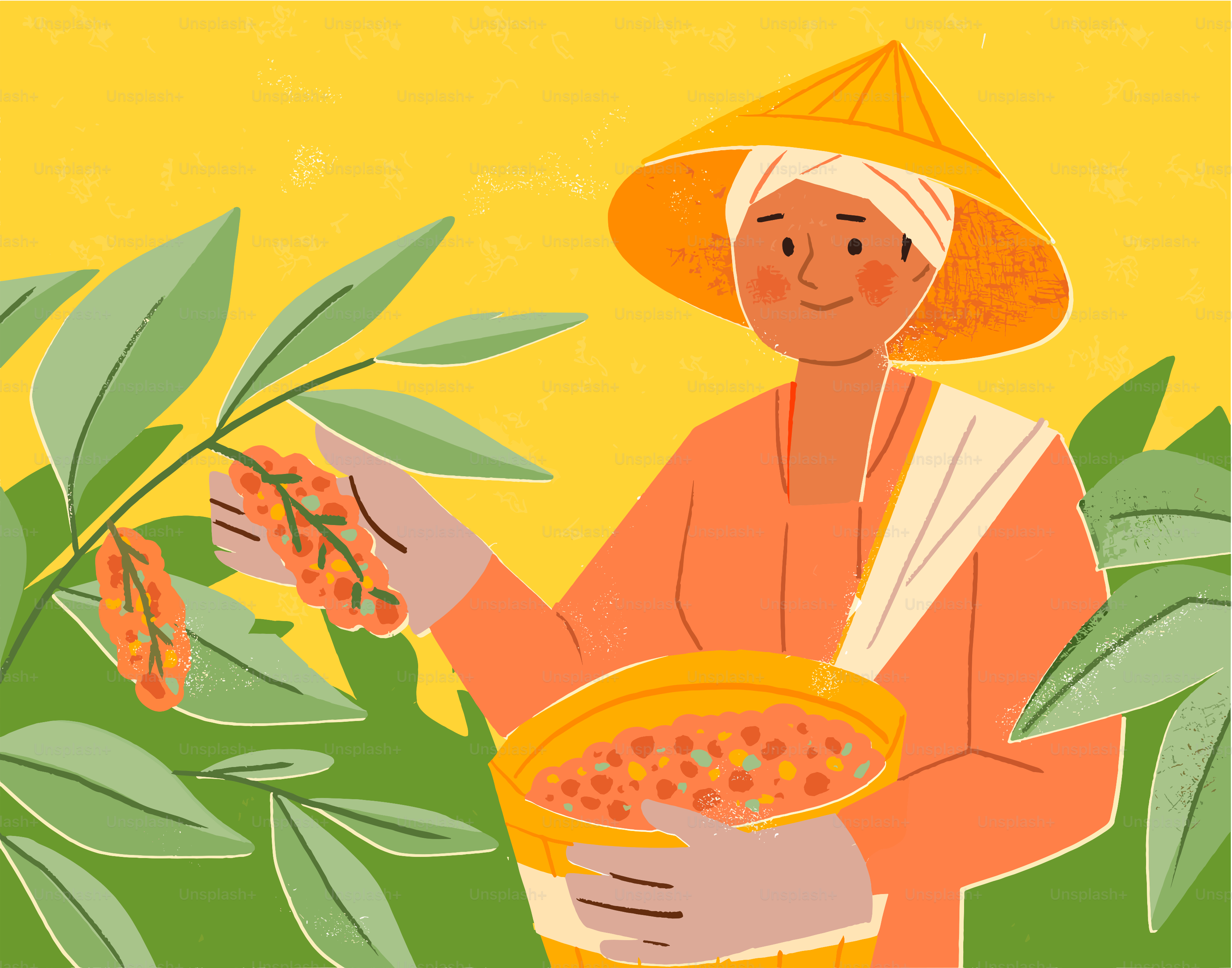 Bauer, der Beeren auf einem Feld erntet.