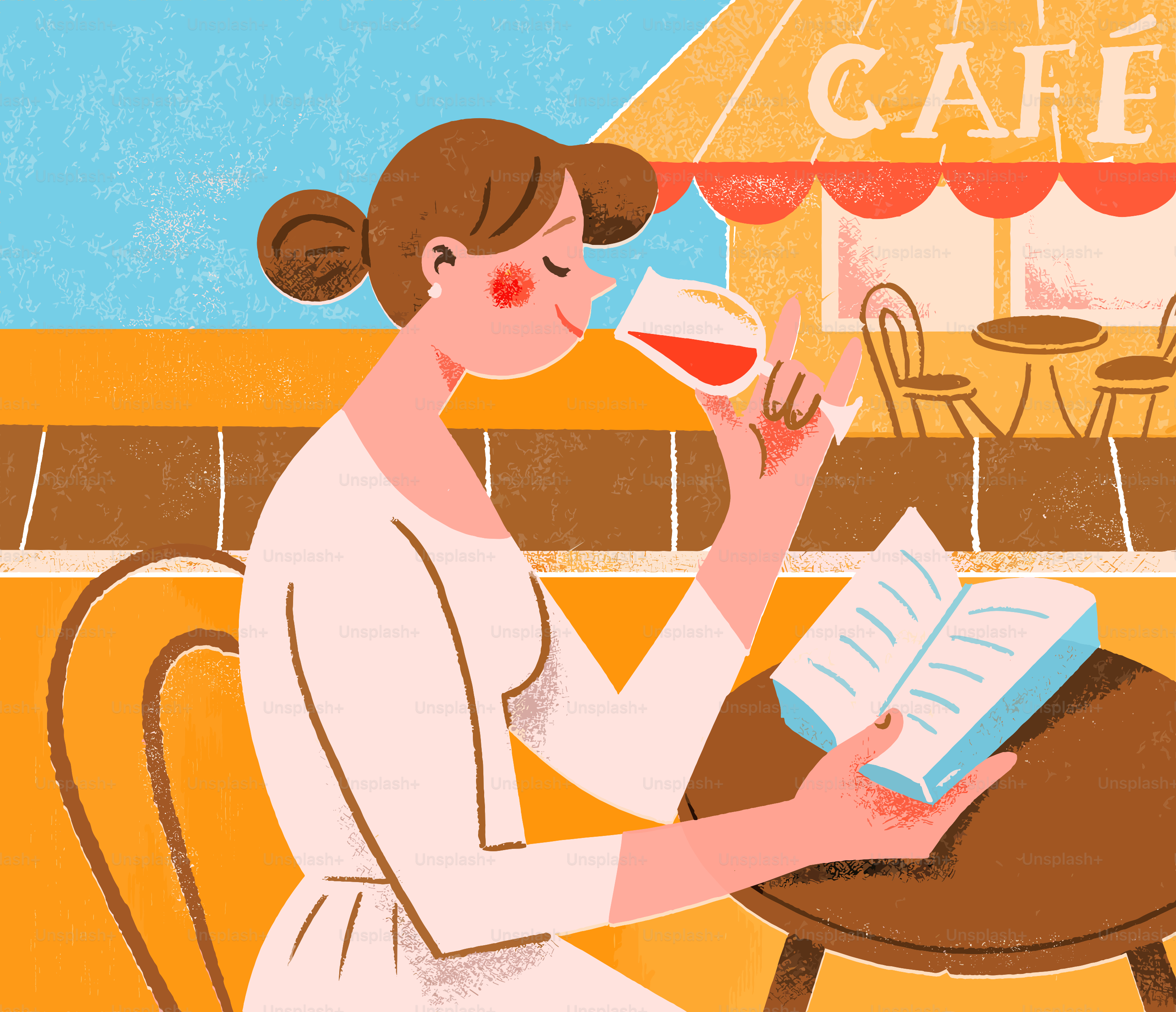 Frau, die Wein trinkt und im Café liest