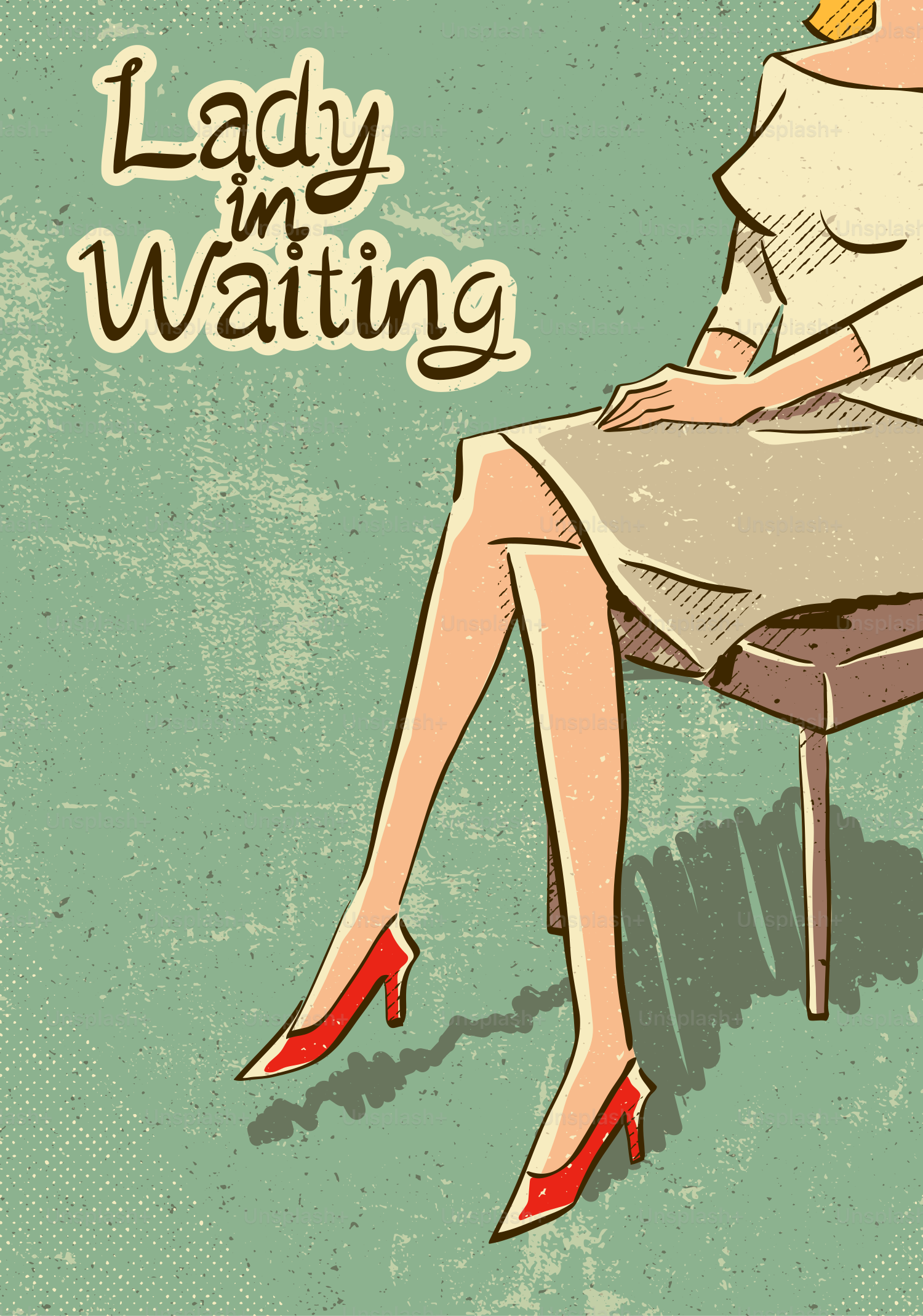 Woman in stylish dress and red heels waiting