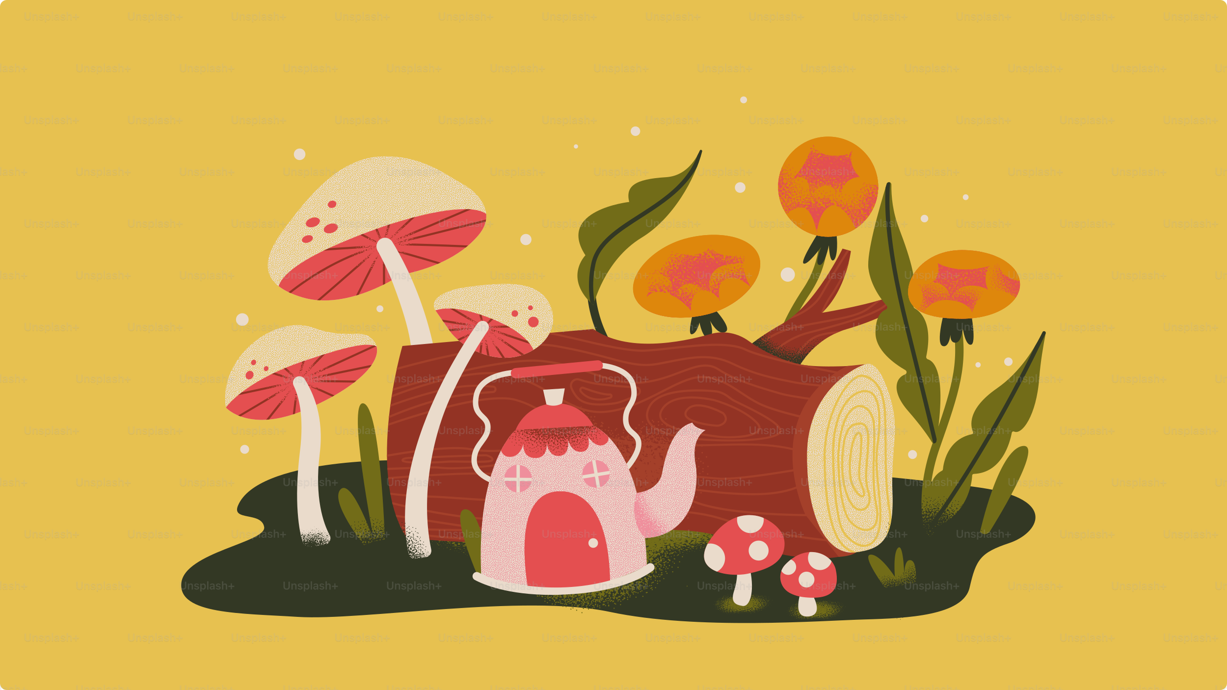 Bizzarra casa della teiera incastonata tra funghi e tronchi. vettoriale –  Immagine di Casa su Unsplash, image size:3000x1687