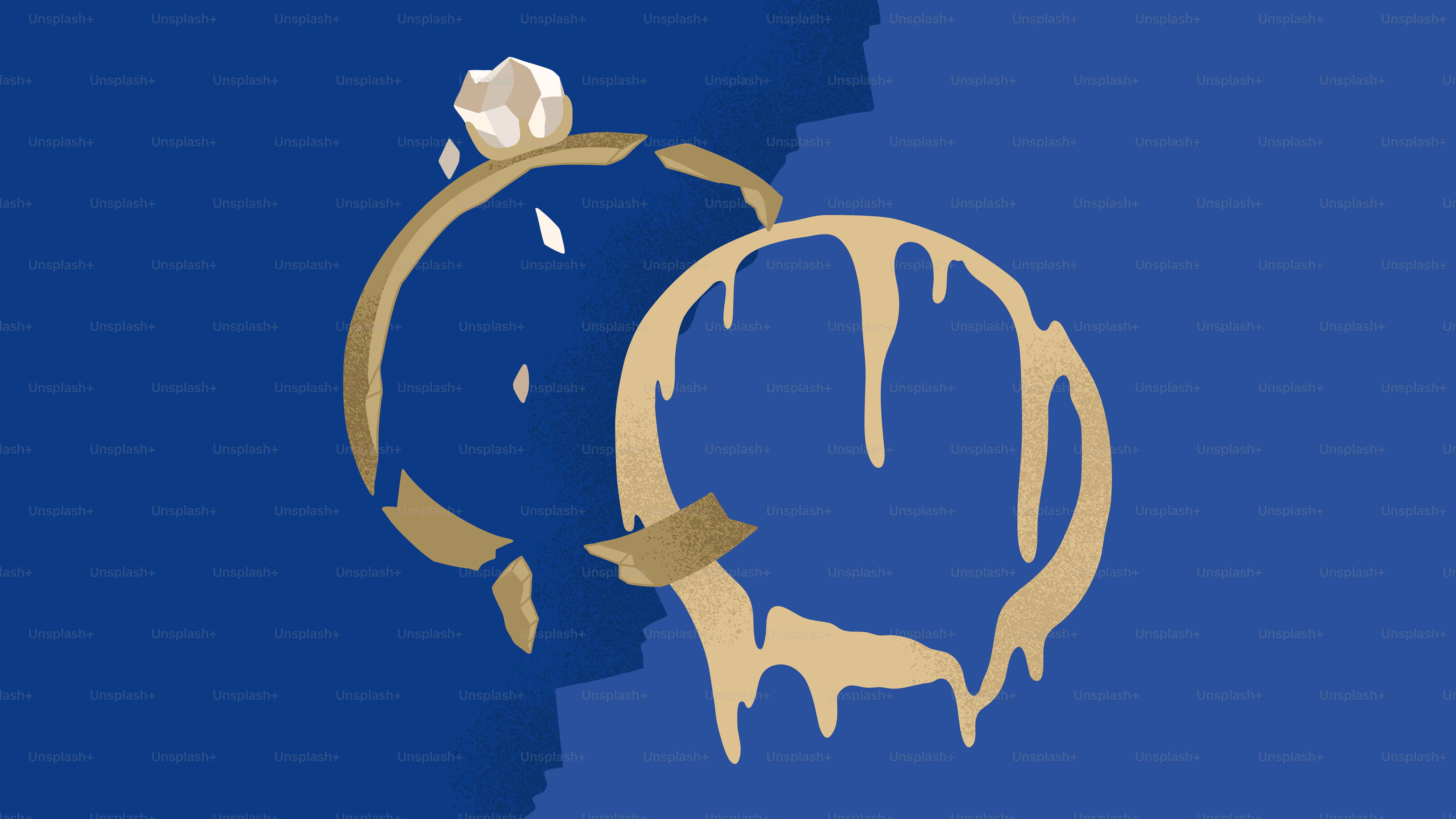 Two golden rings with dripping paint