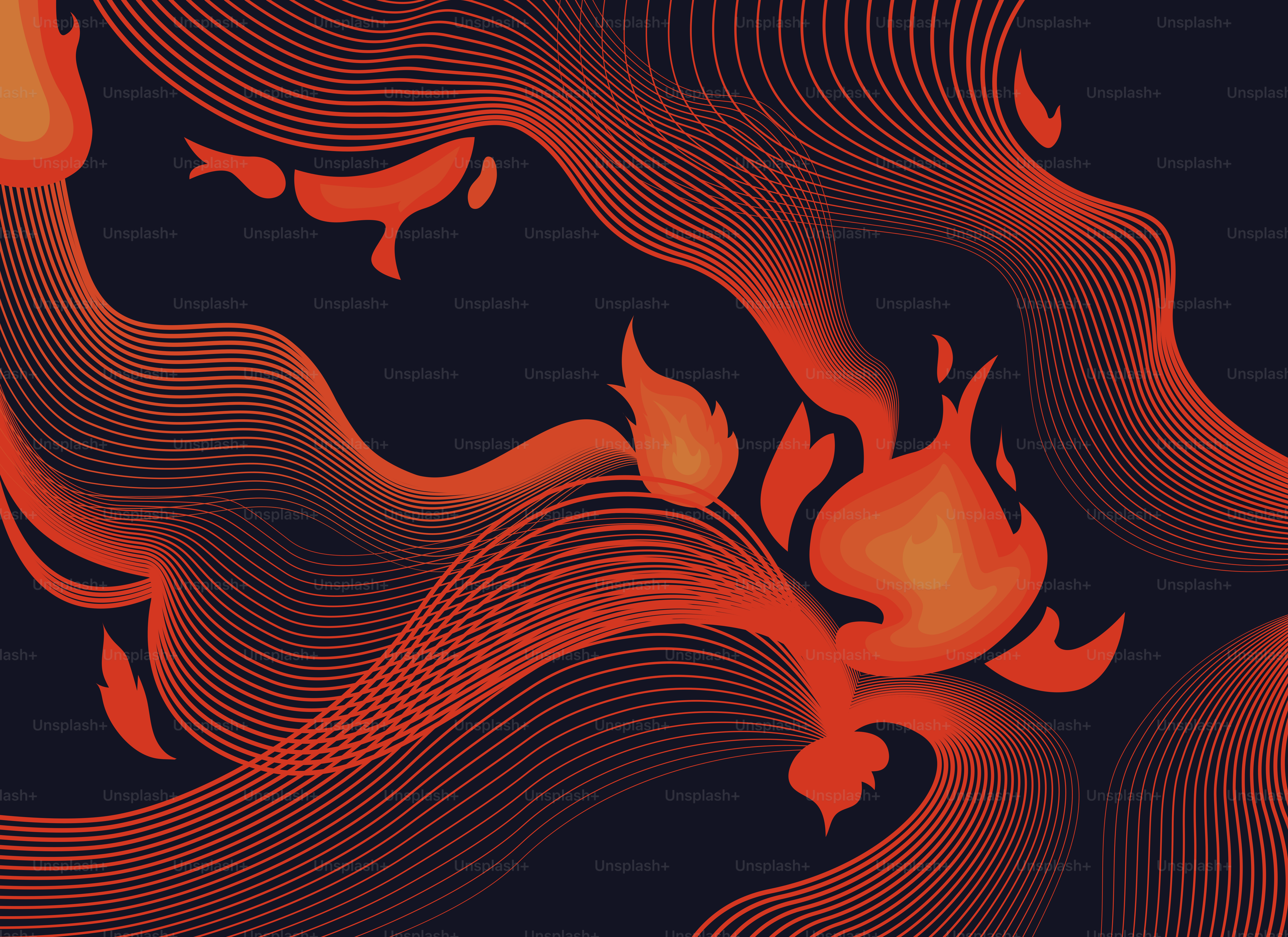 Abstract fiery waves on dark background
