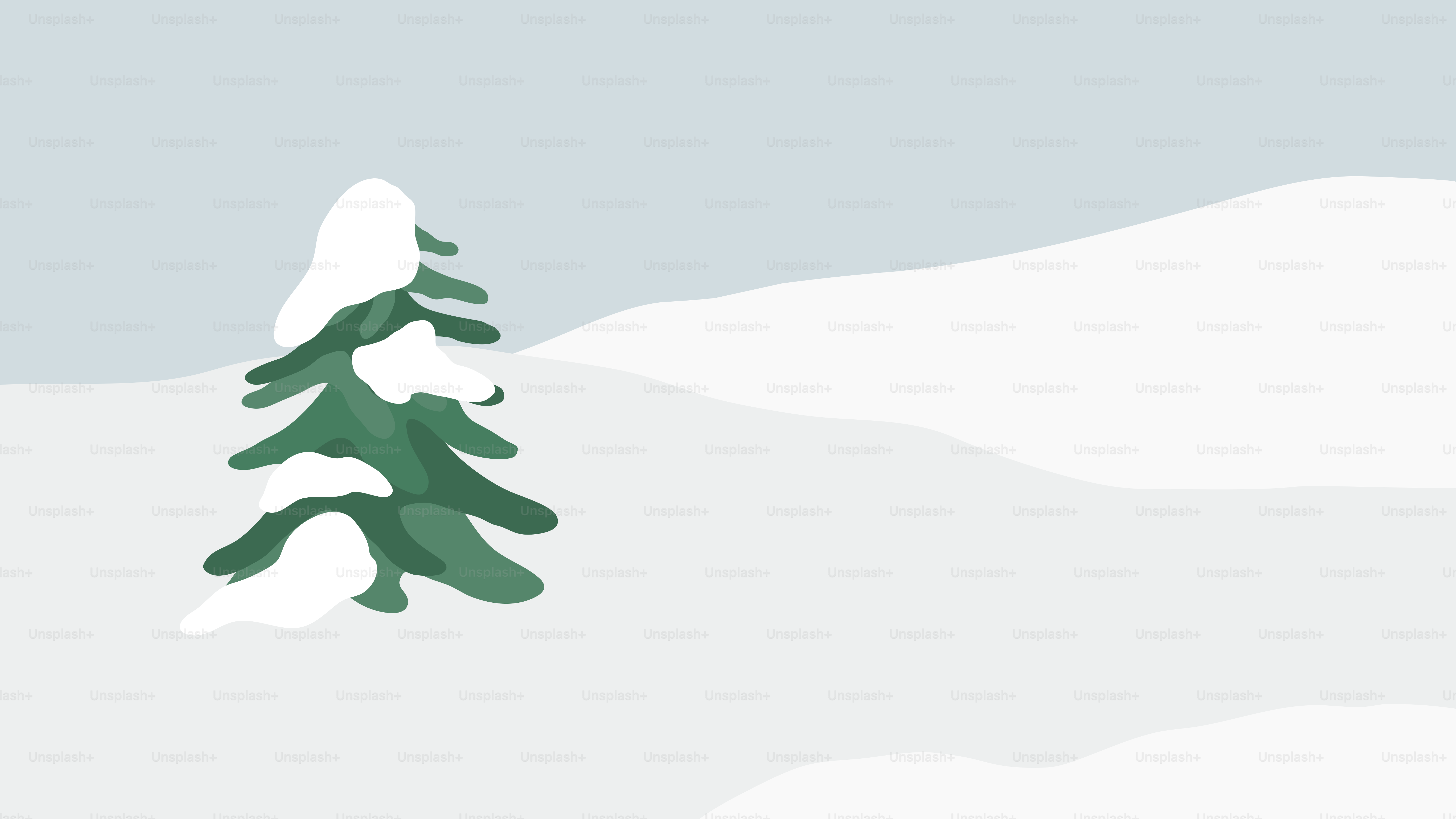 Albero sempreverde innevato in un paesaggio invernale