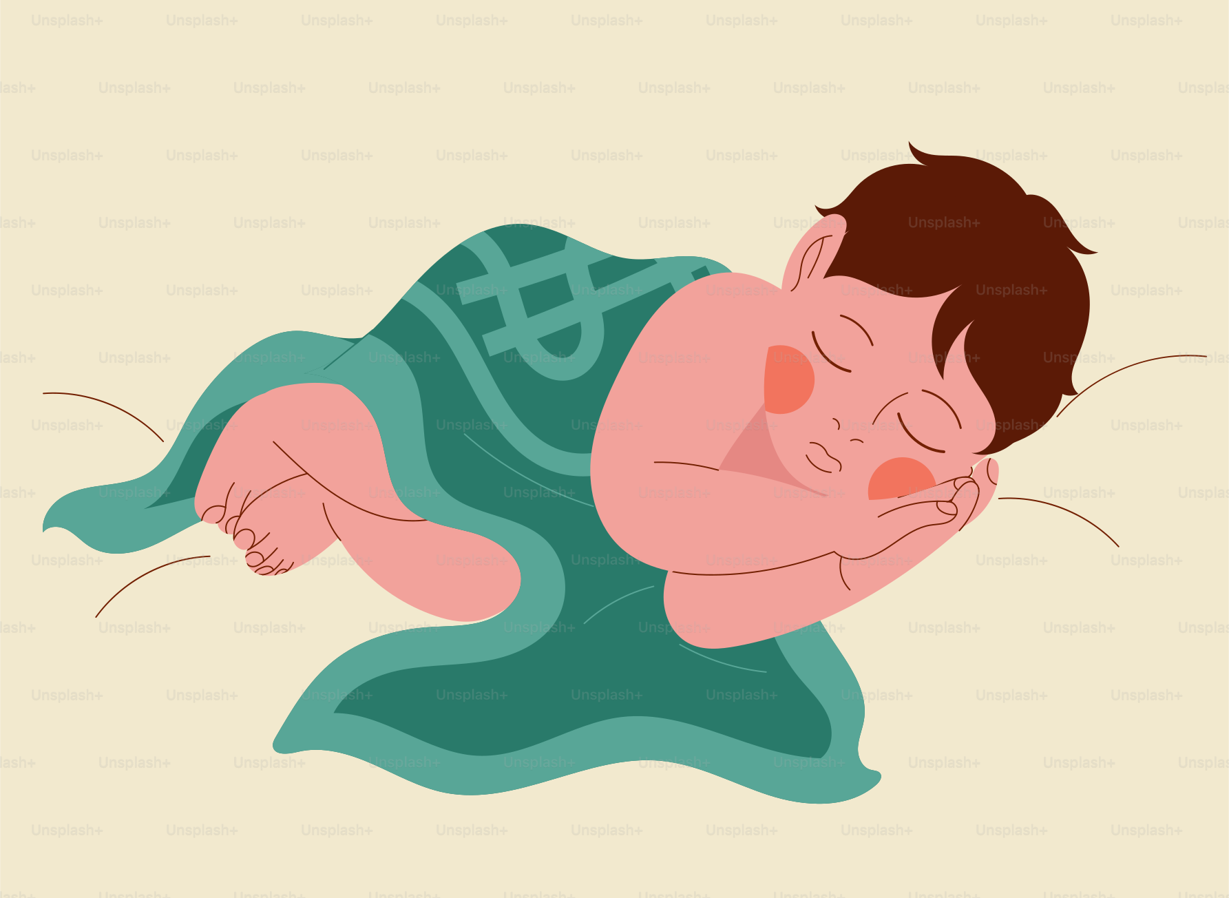 A baby sleeping peacefully under a blanket.