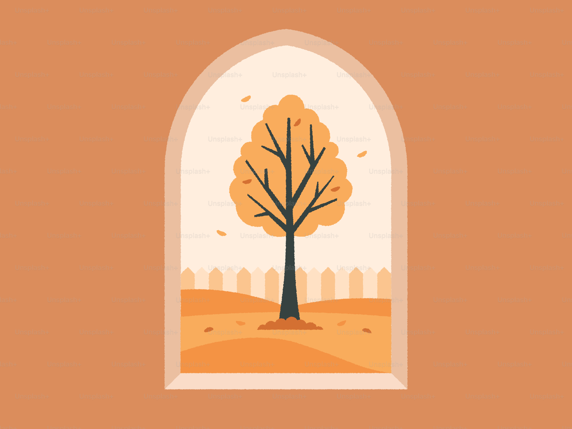 Autumn tree seen through an arched window. vector – Wallpaper Image on ...