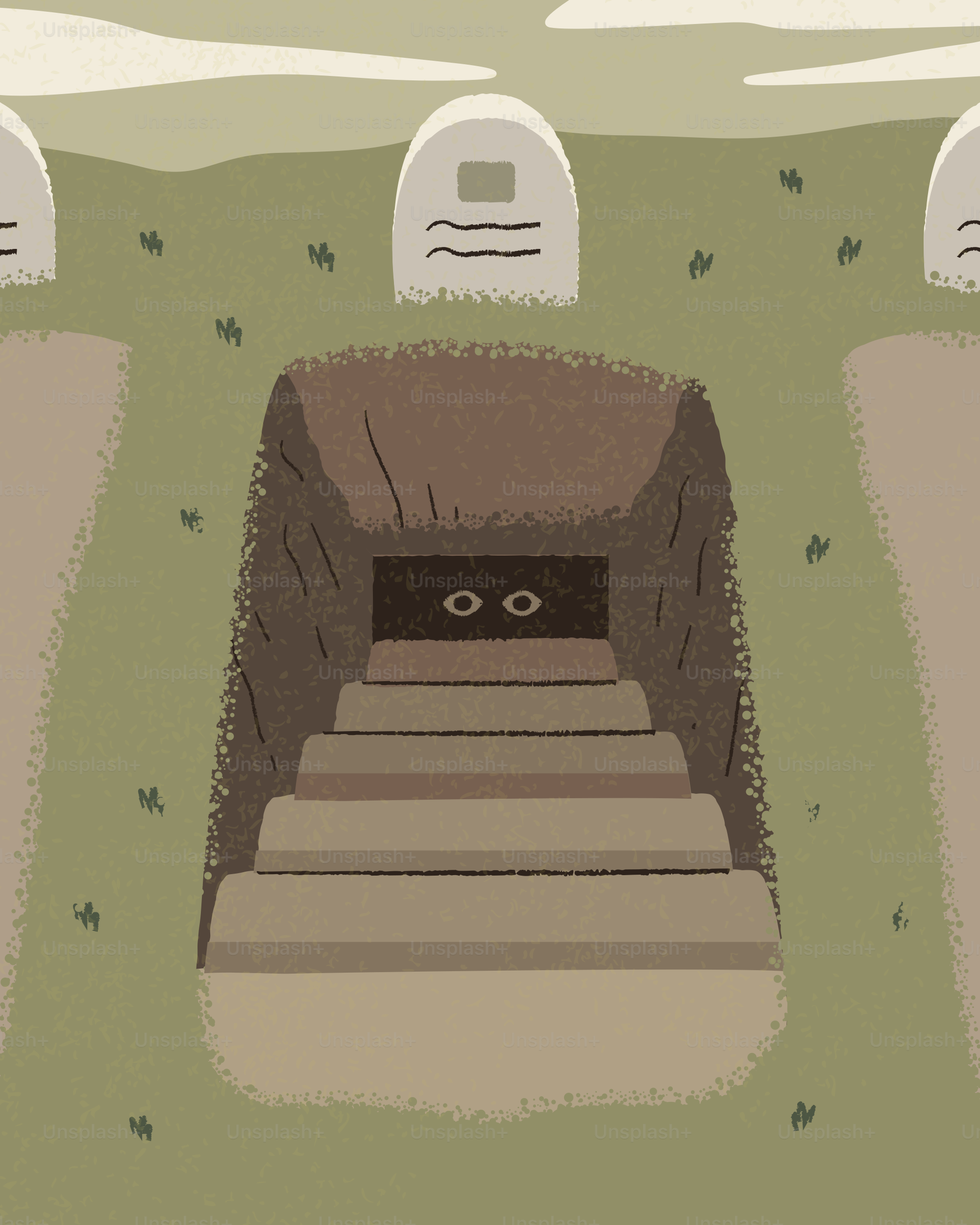 Túmulo aberto com escadas descendo