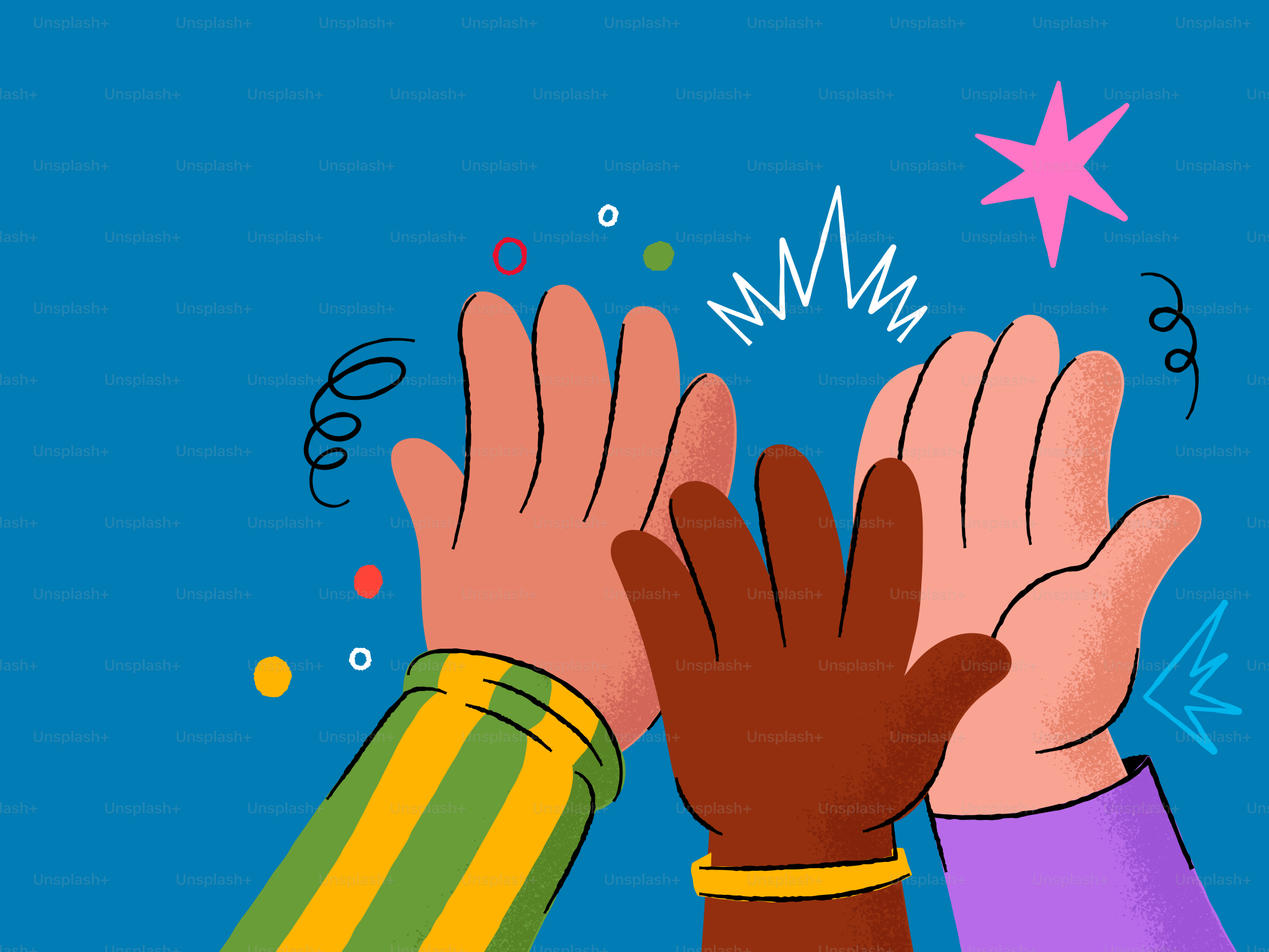 Hands clapping celebrating success with colorful confetti. vector – Team  Image on Unsplash, image size:3000x2250