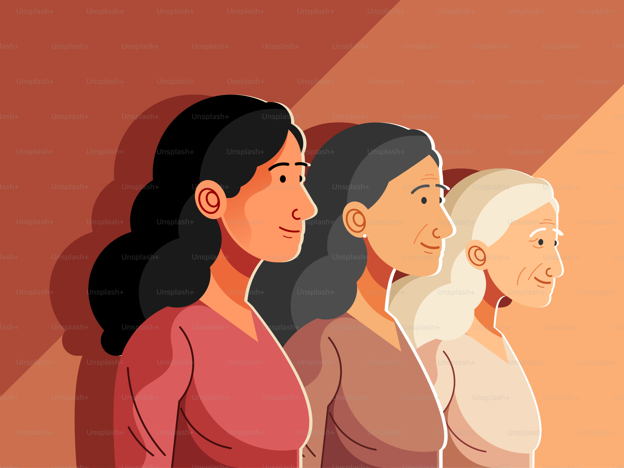 Drei Frauen unterschiedlichen Alters im Profil.