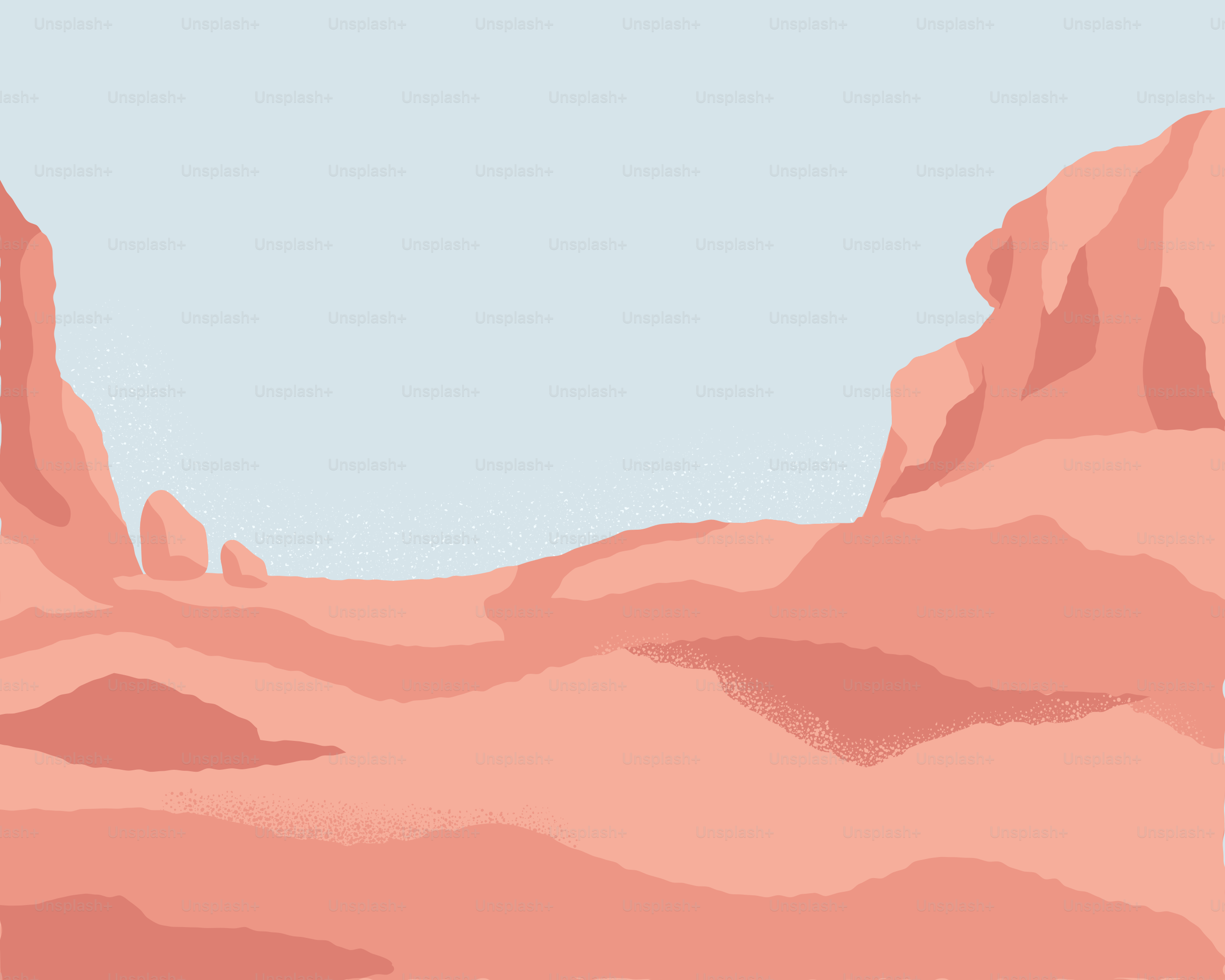 Wüstenlandschaft mit roten Felsformationen und blauem Himmel