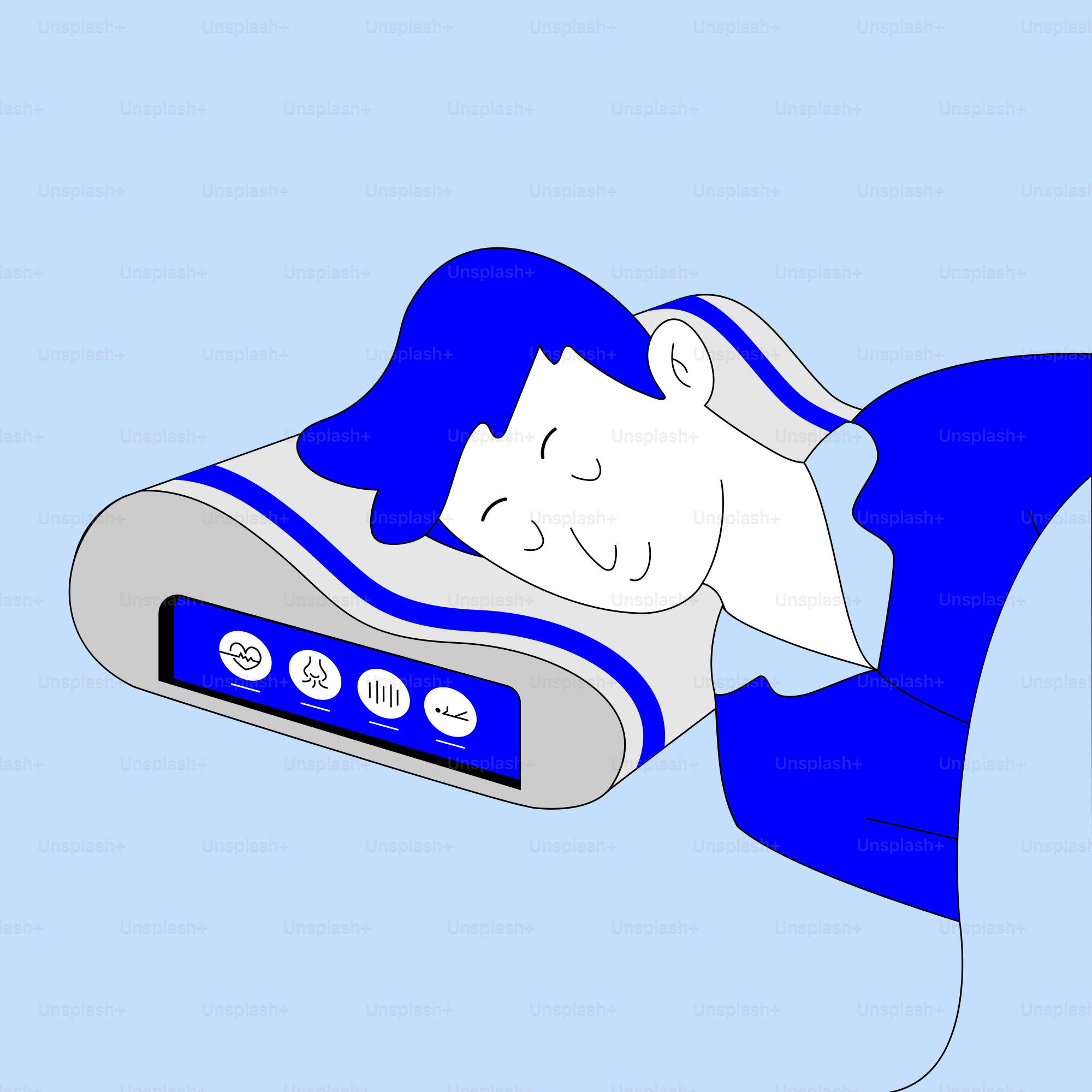 Person sleeping on a smart pillow with controls.