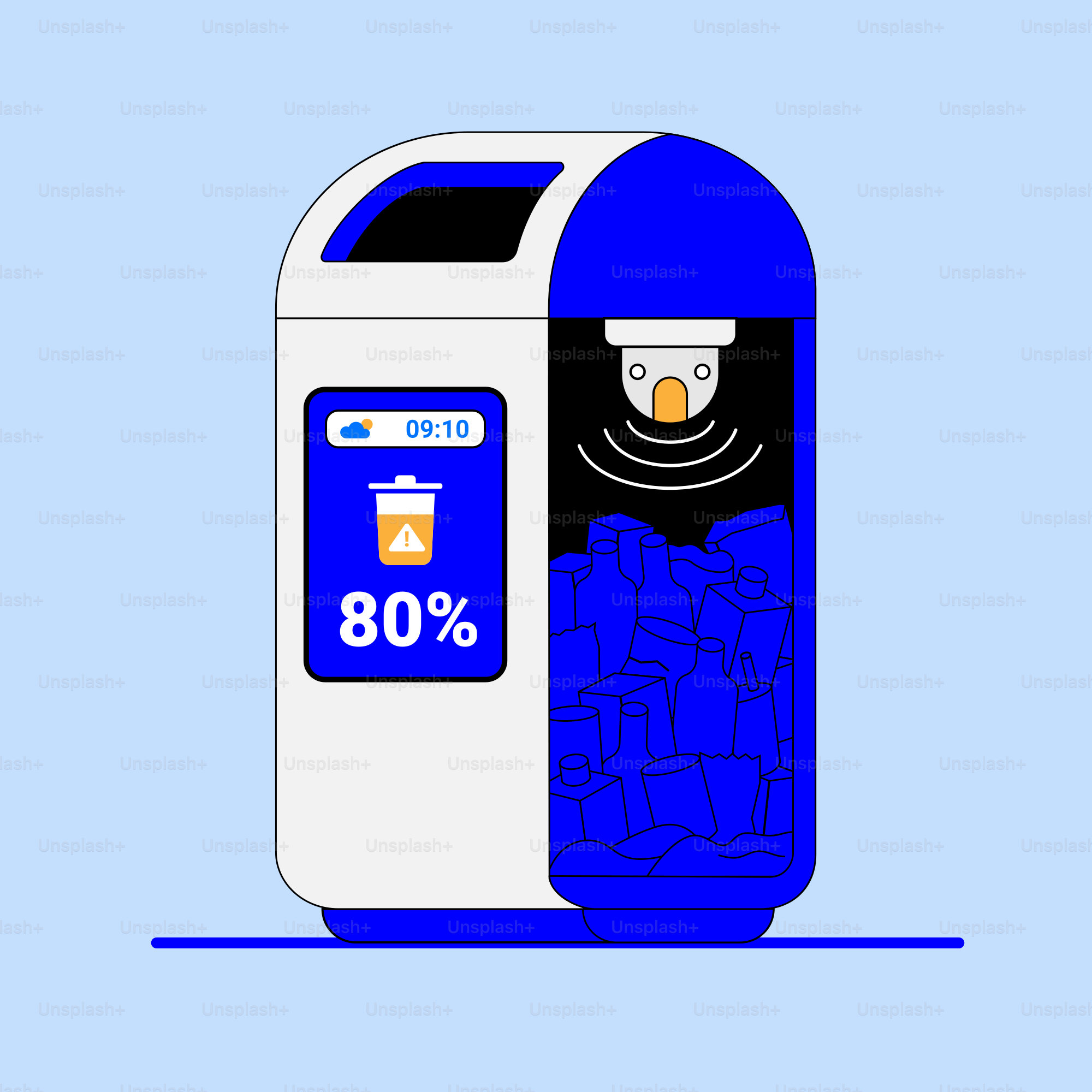 Smart trash bin with digital display and sensor