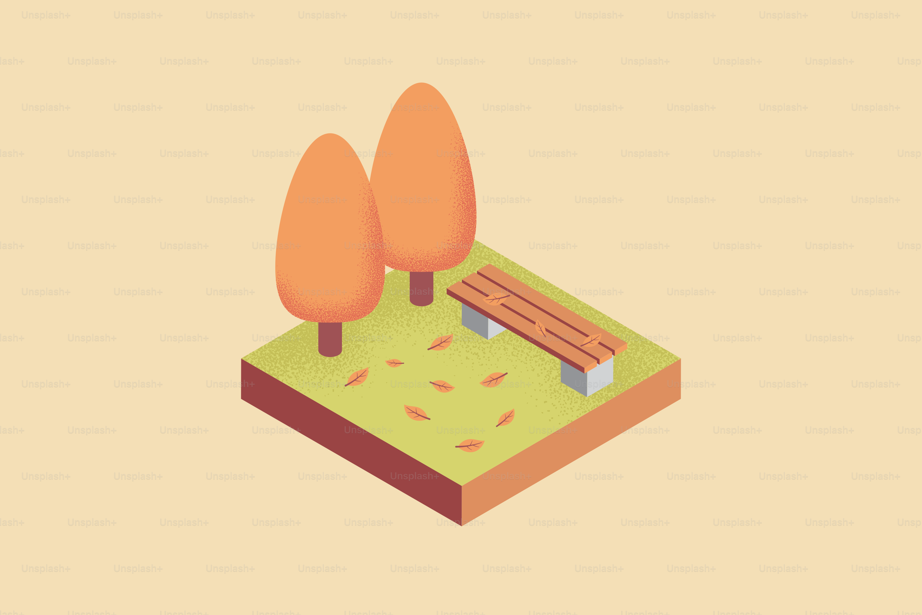 Autumn park scene with bench and trees