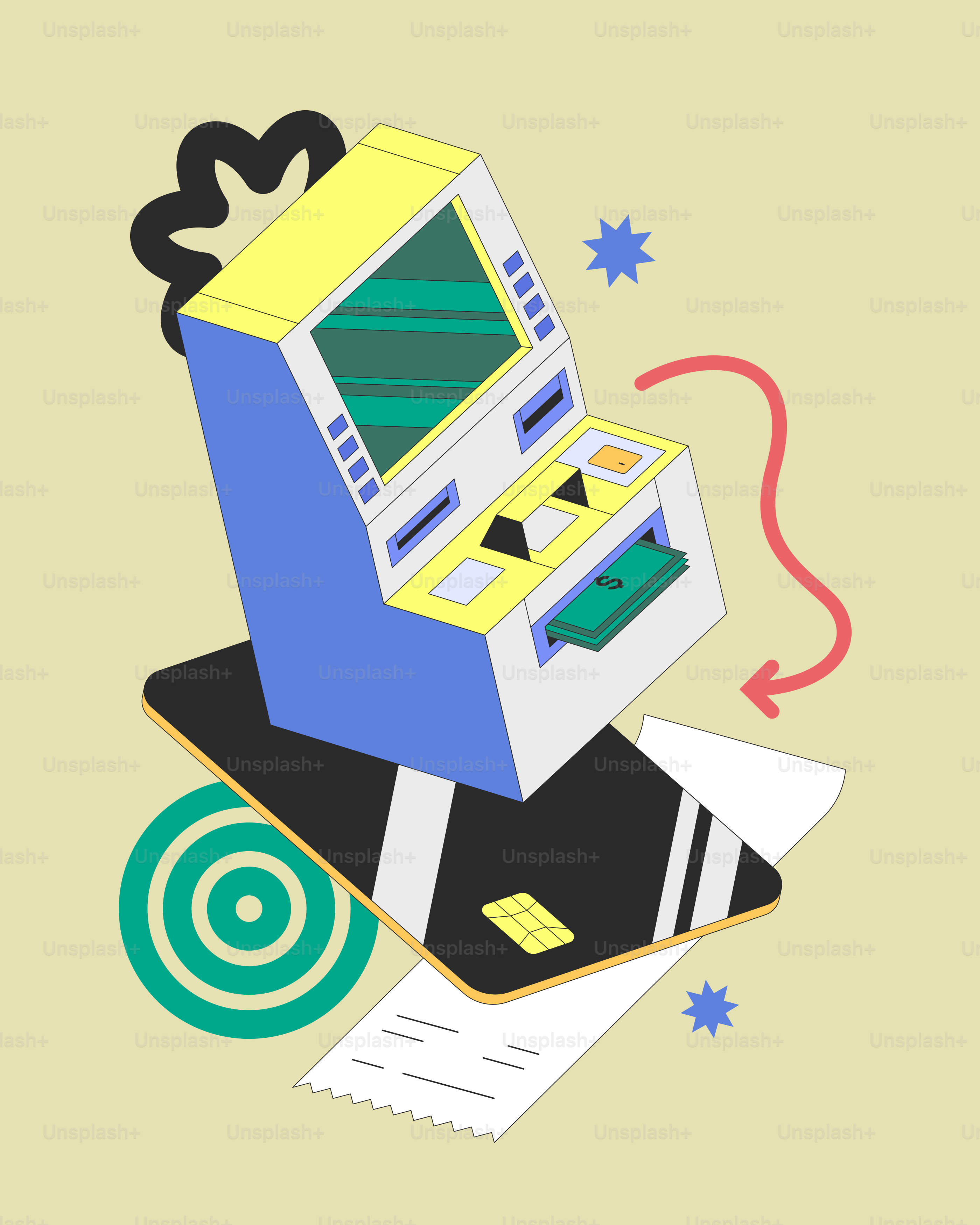 Atm machine dispensing cash onto credit card