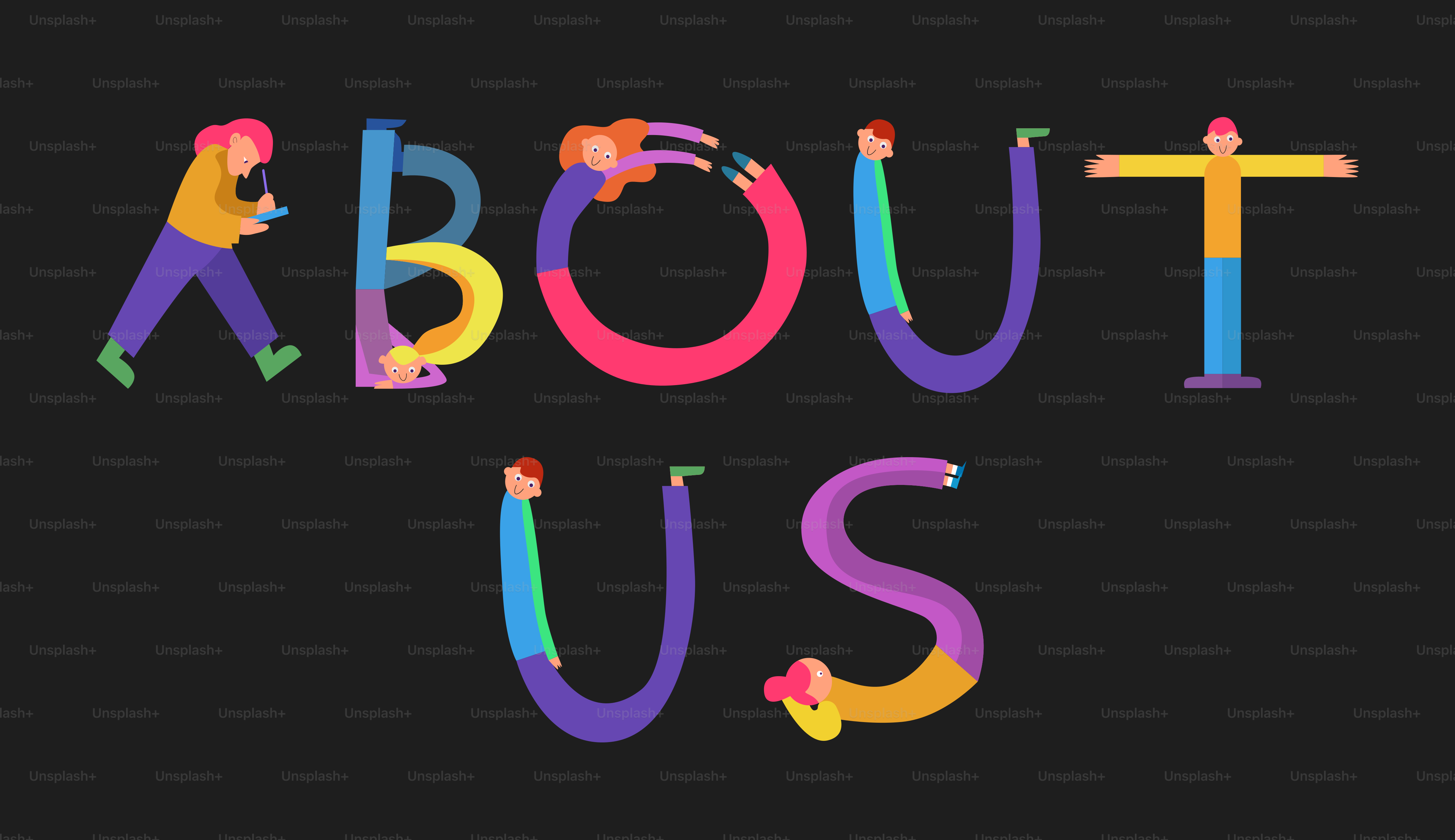 Colorful people form the words about us