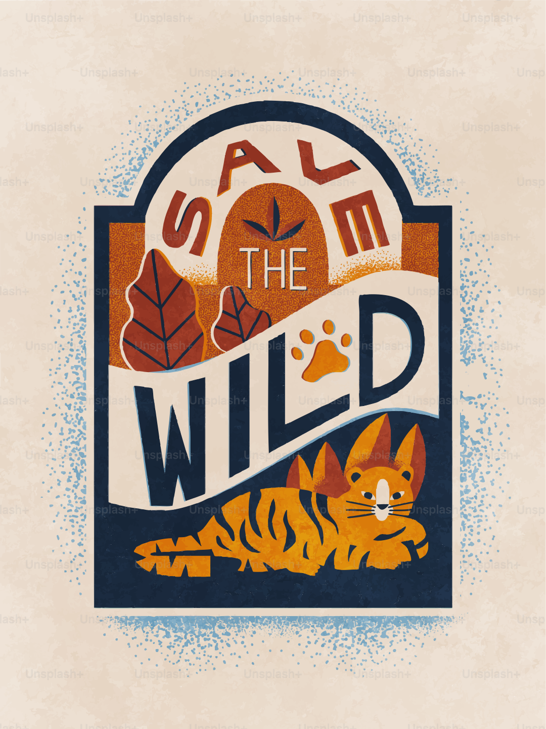 Guarda el texto salvaje con el tigre y la huella de pata.