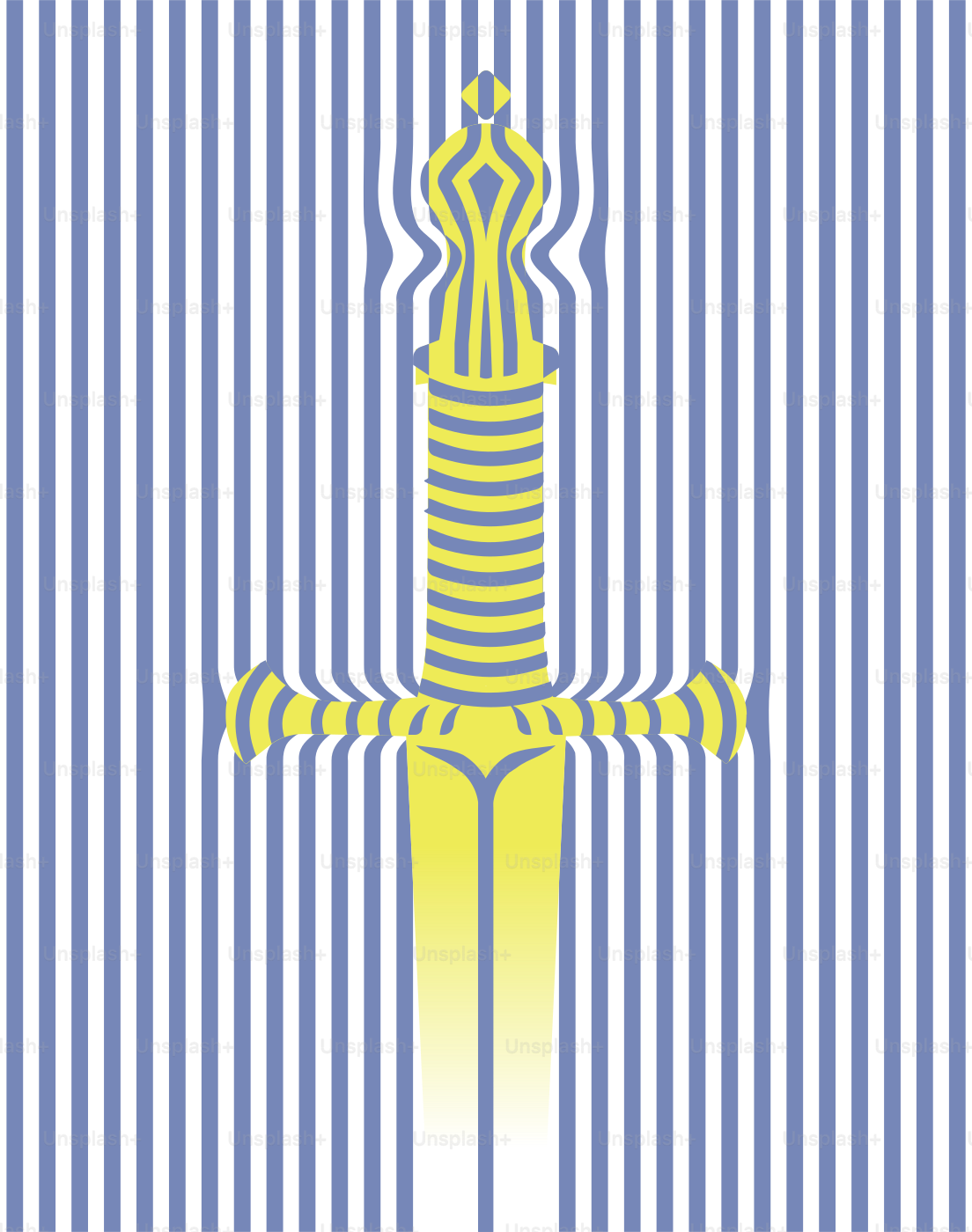 Yellow sword against blue and white stripes
