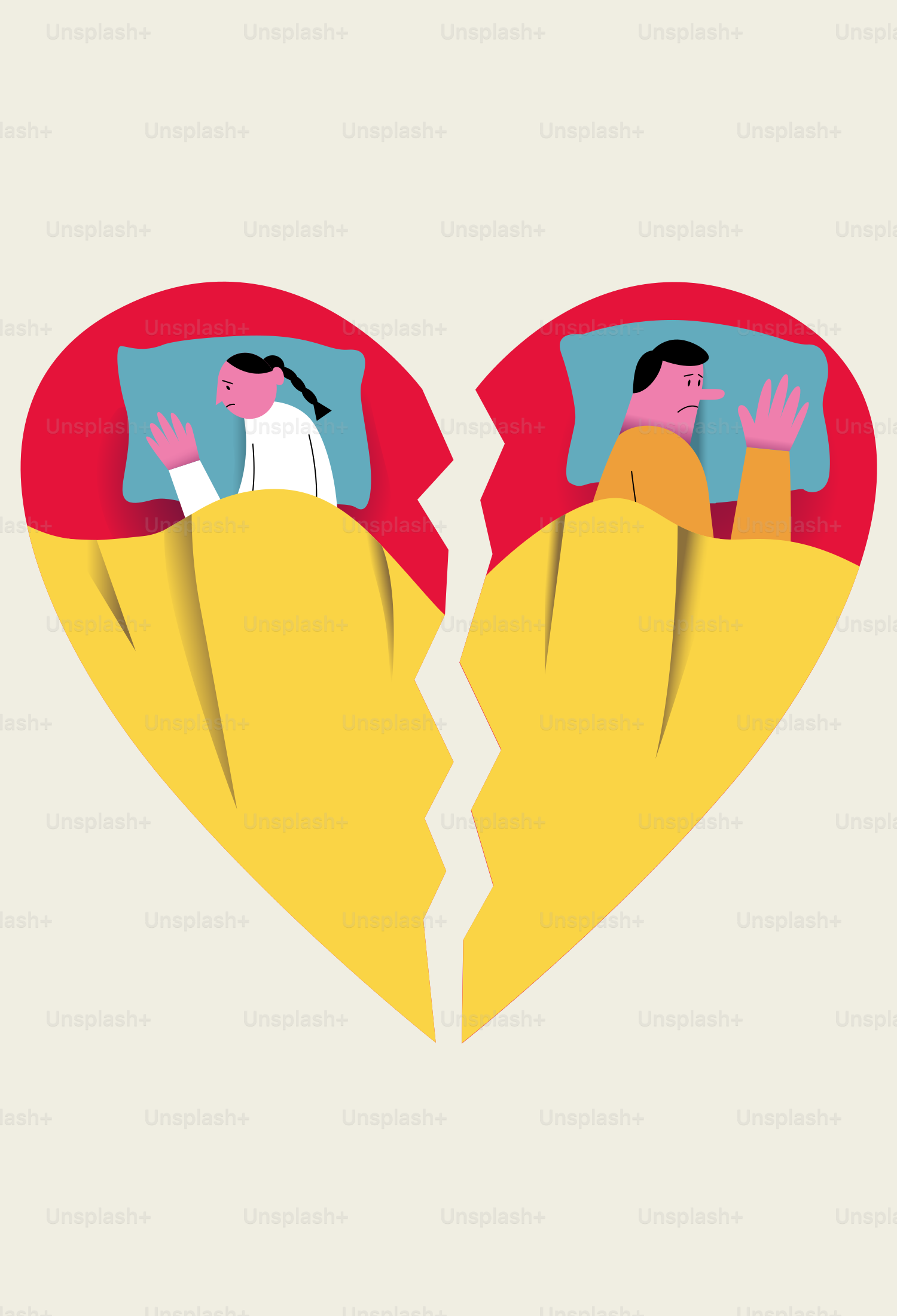 Coppia che dorme a forma di cuore spezzato.