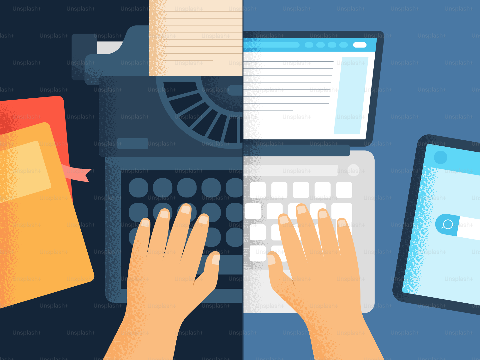 Typing on typewriter and laptop side by side laptop.