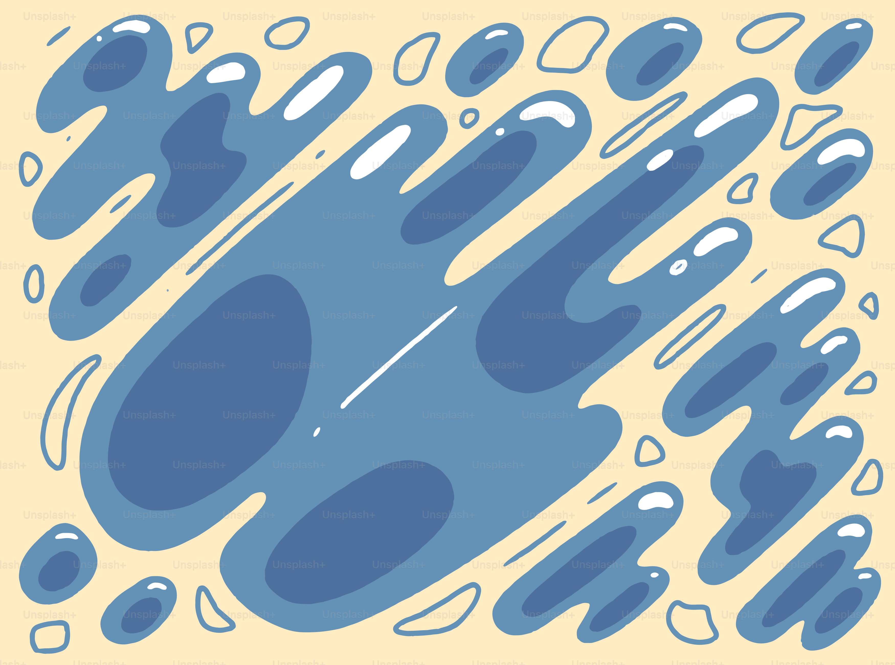 Abstract blue liquid blobs on a beige background