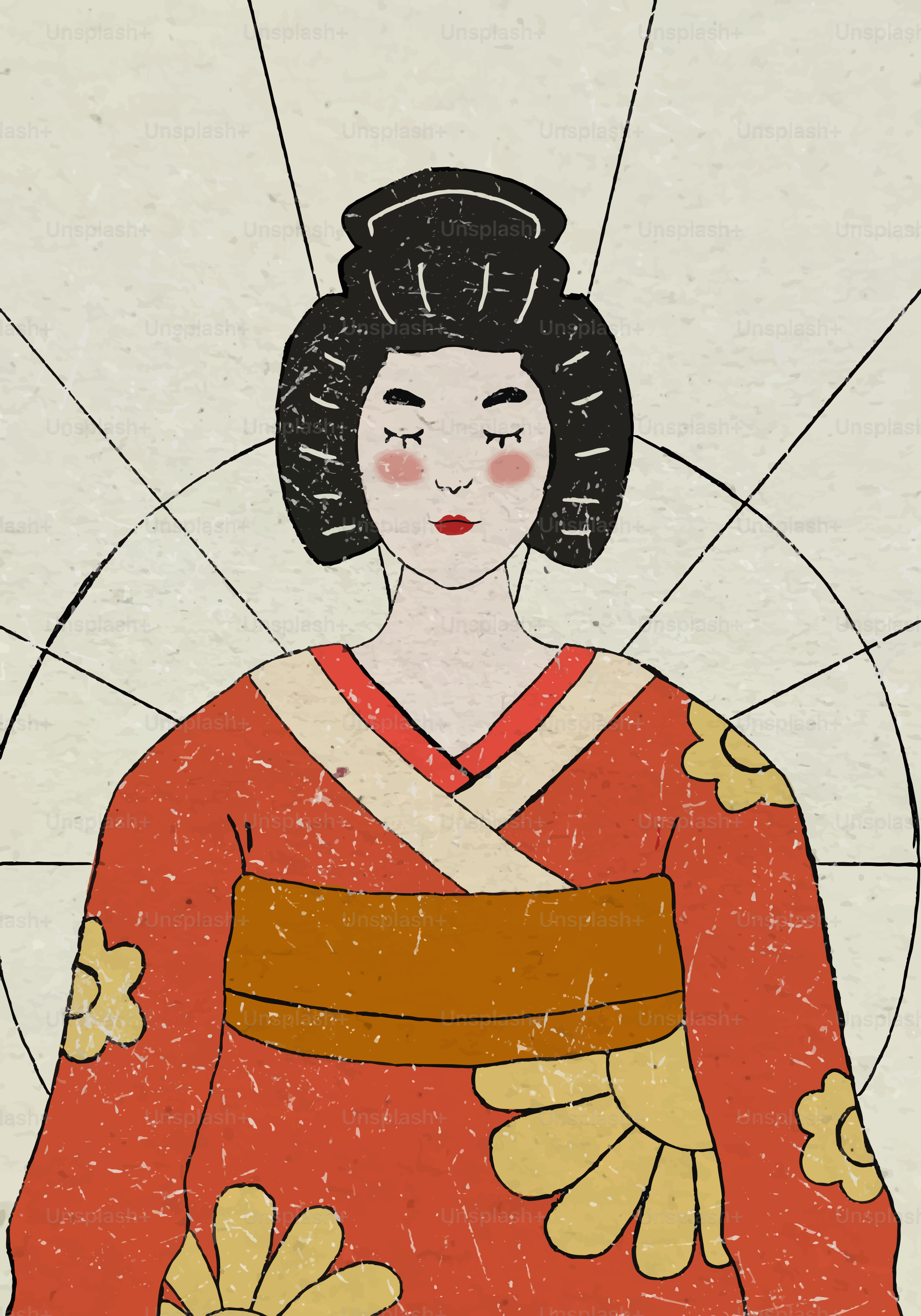 Woman in traditional japanese kimono with floral pattern