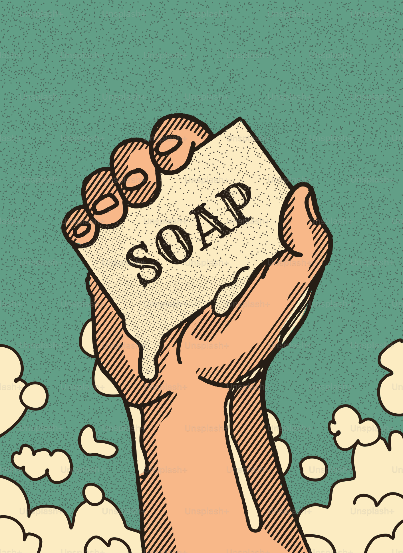 Hand holding a bar of soap with suds