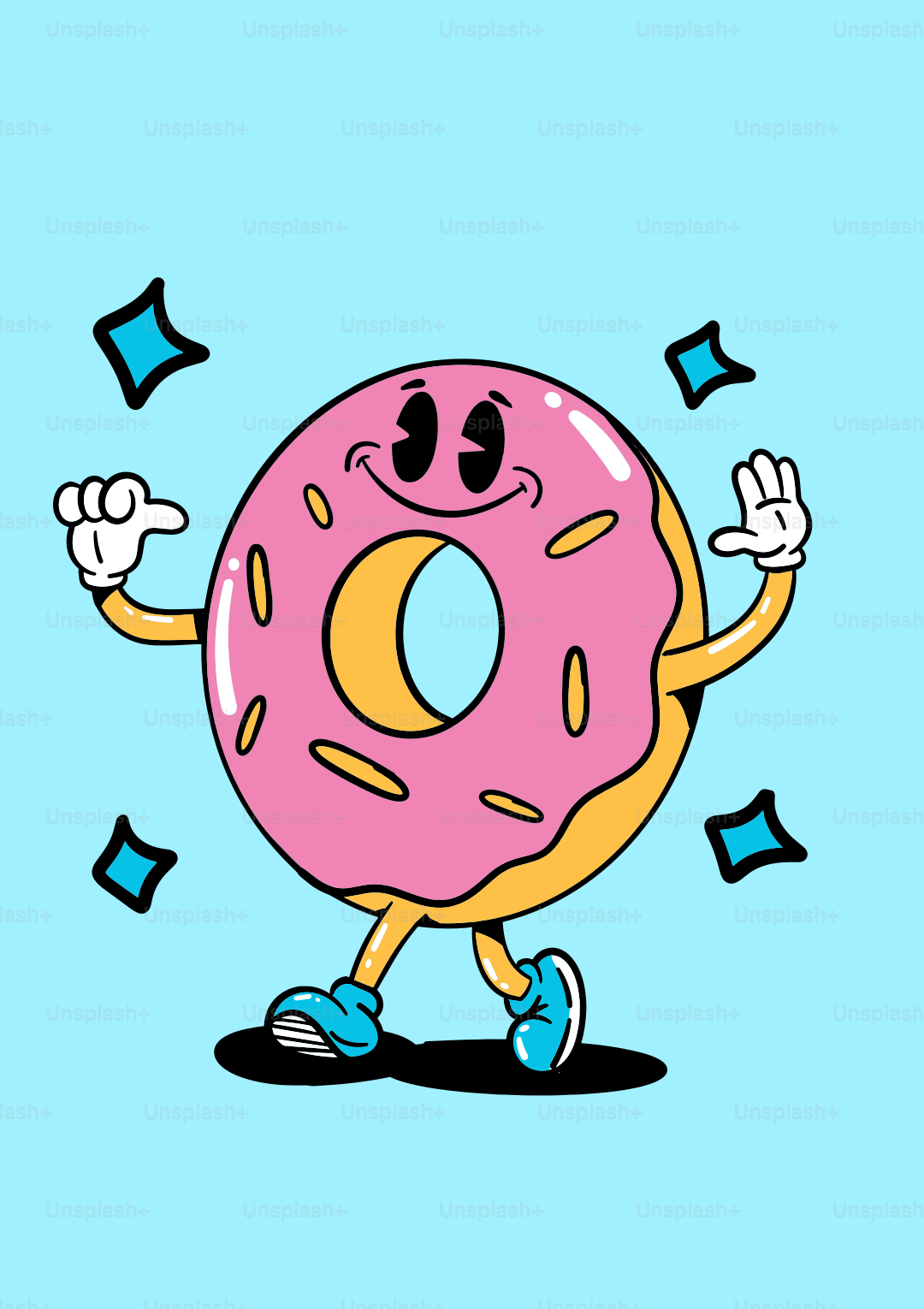 Cartoon-Donut-Figur, die mit blauen Sternen tanzt Vektor – Bild zum Thema  Essen auf Unsplash, image size:3000x4250