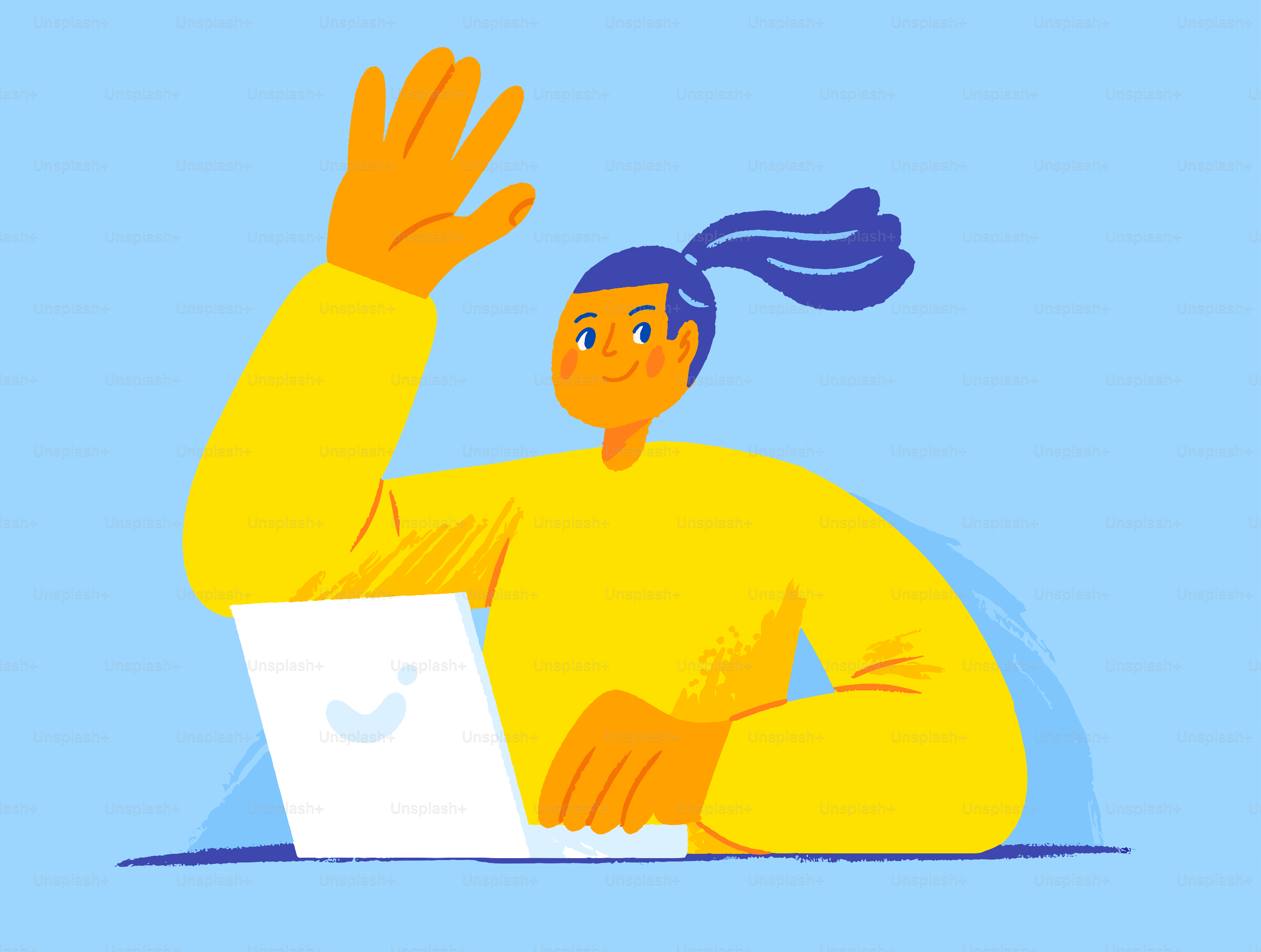 Pessoa acenando enquanto usa um laptop vetor – Imagem sobre Tecnologia na  Unsplash, image size:3000x2265