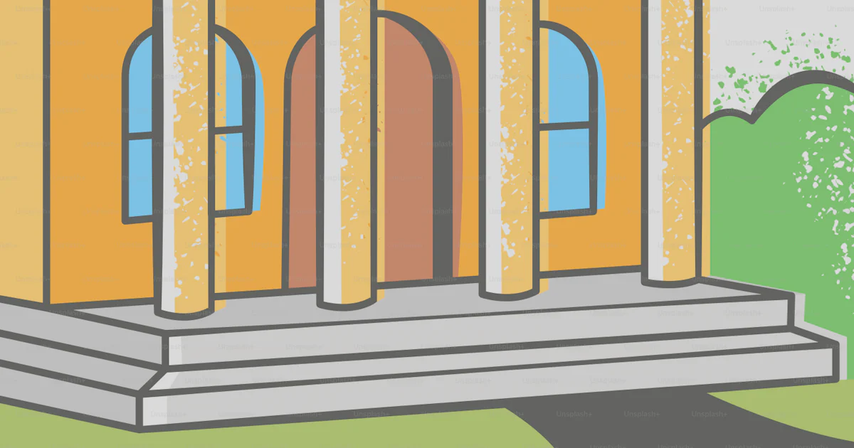 Stylized Bank Building A stylized bank building with pillars and a flag. vector – Business ...