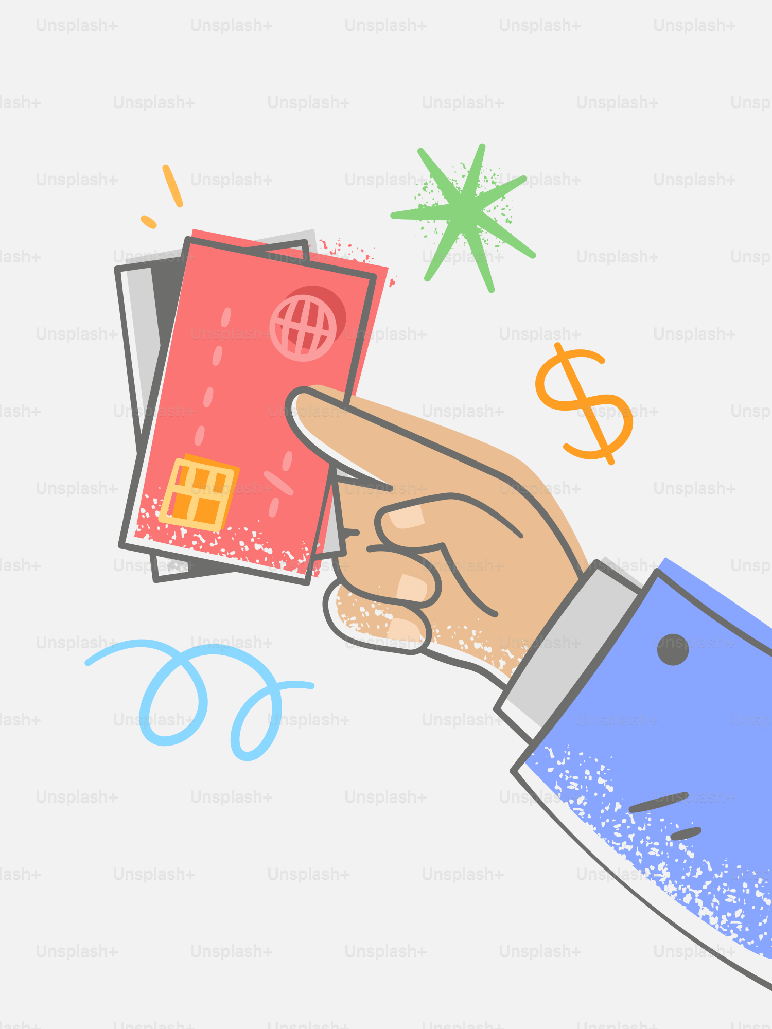 ドルマークのクレジットカードを何枚か手に持っている。のベクター – Unsplashのお金の画像