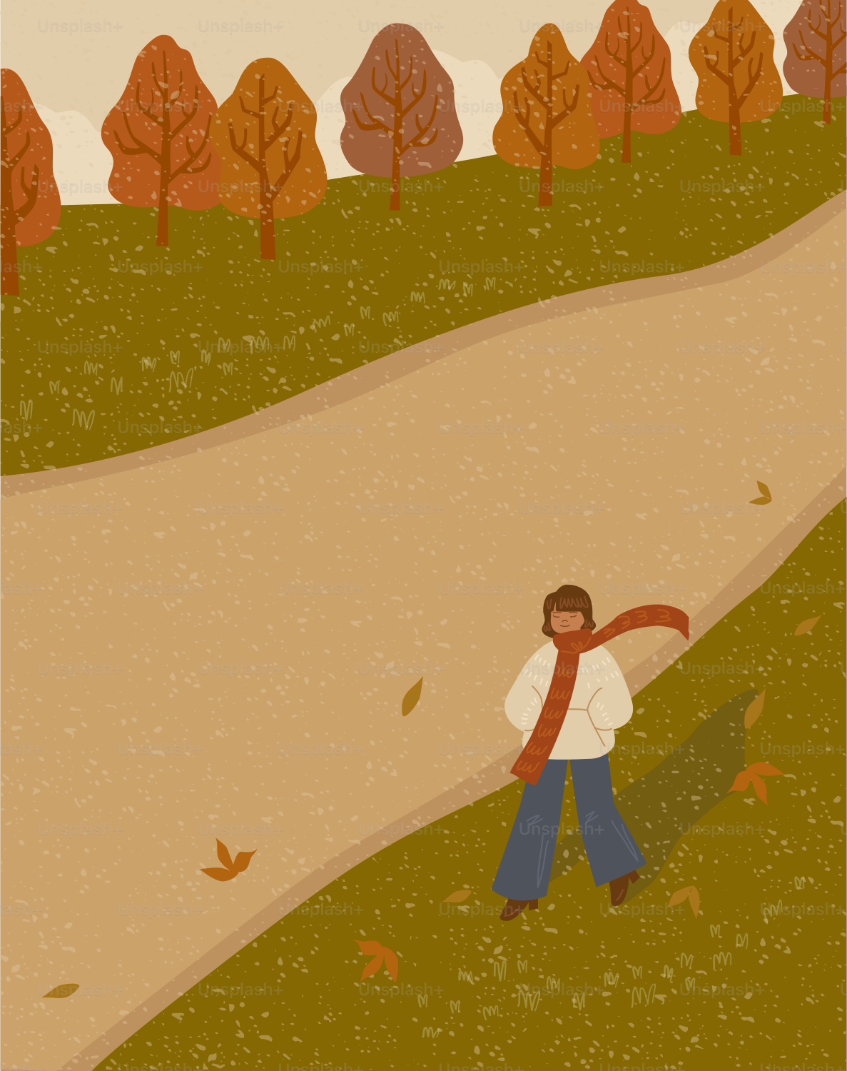 Person walks on a path in autumn park