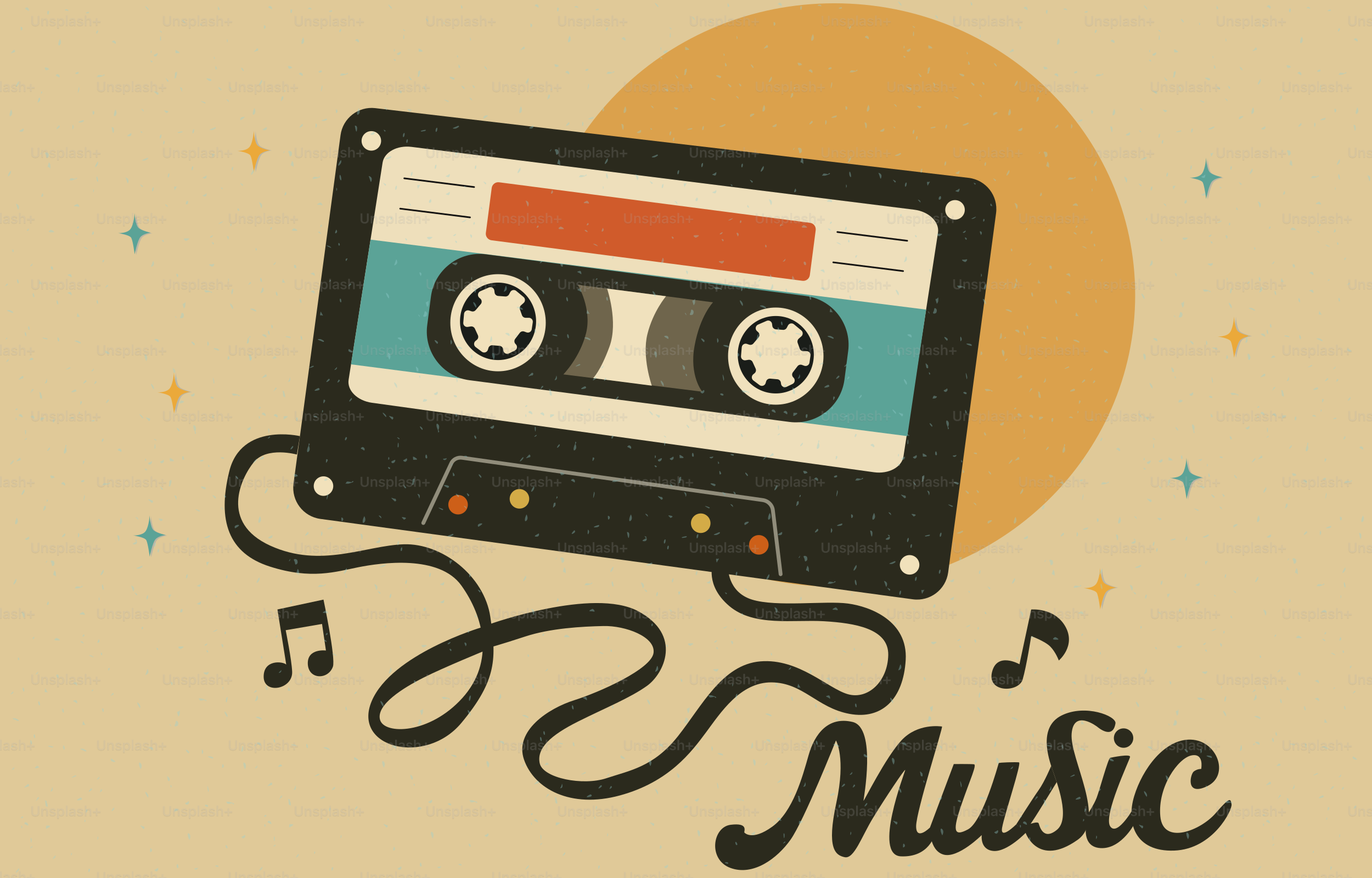 Fita retrô com notas musicais