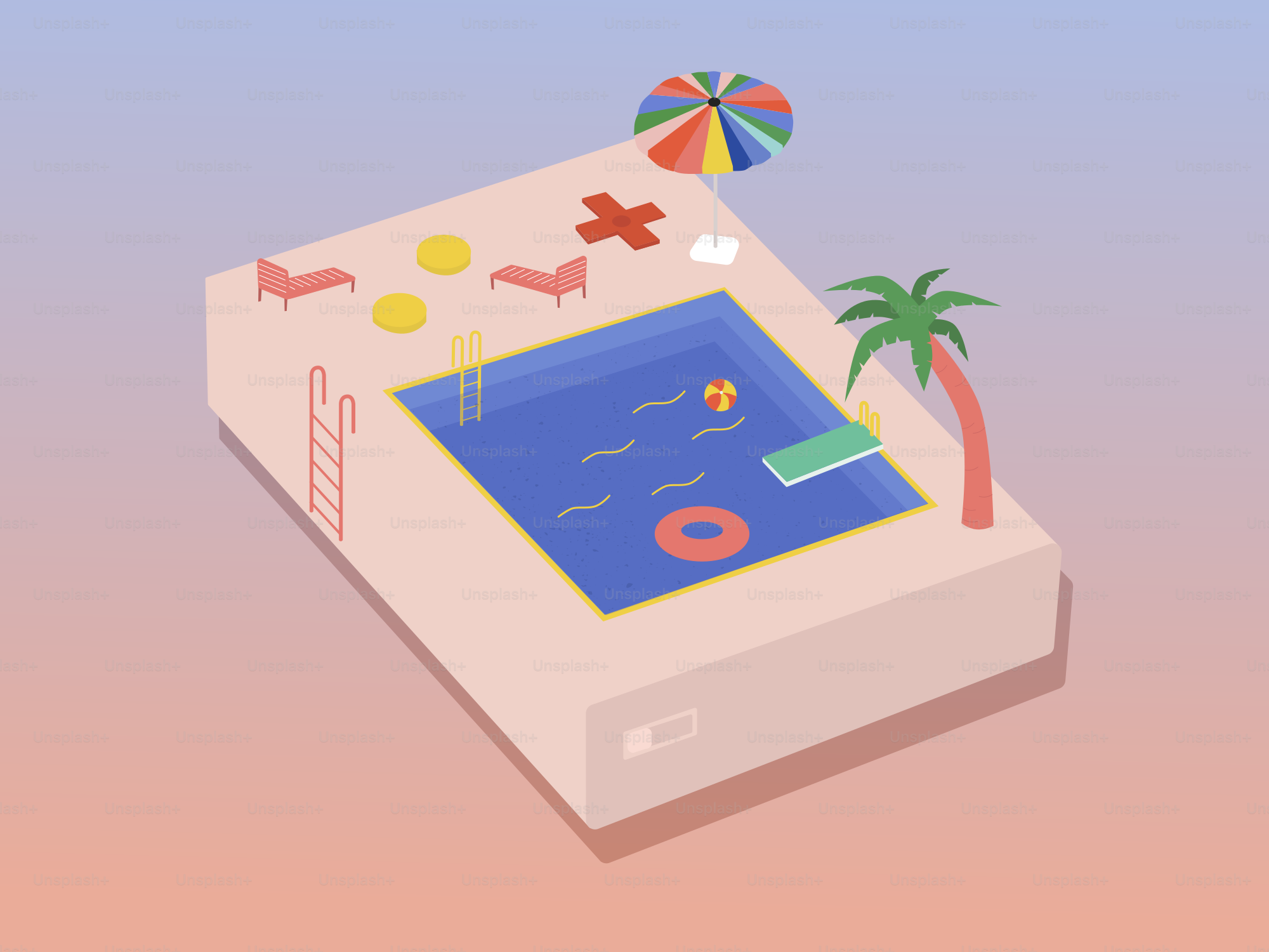 Retro-Spielkonsole mit einem Swimmingpool auf der Spitze