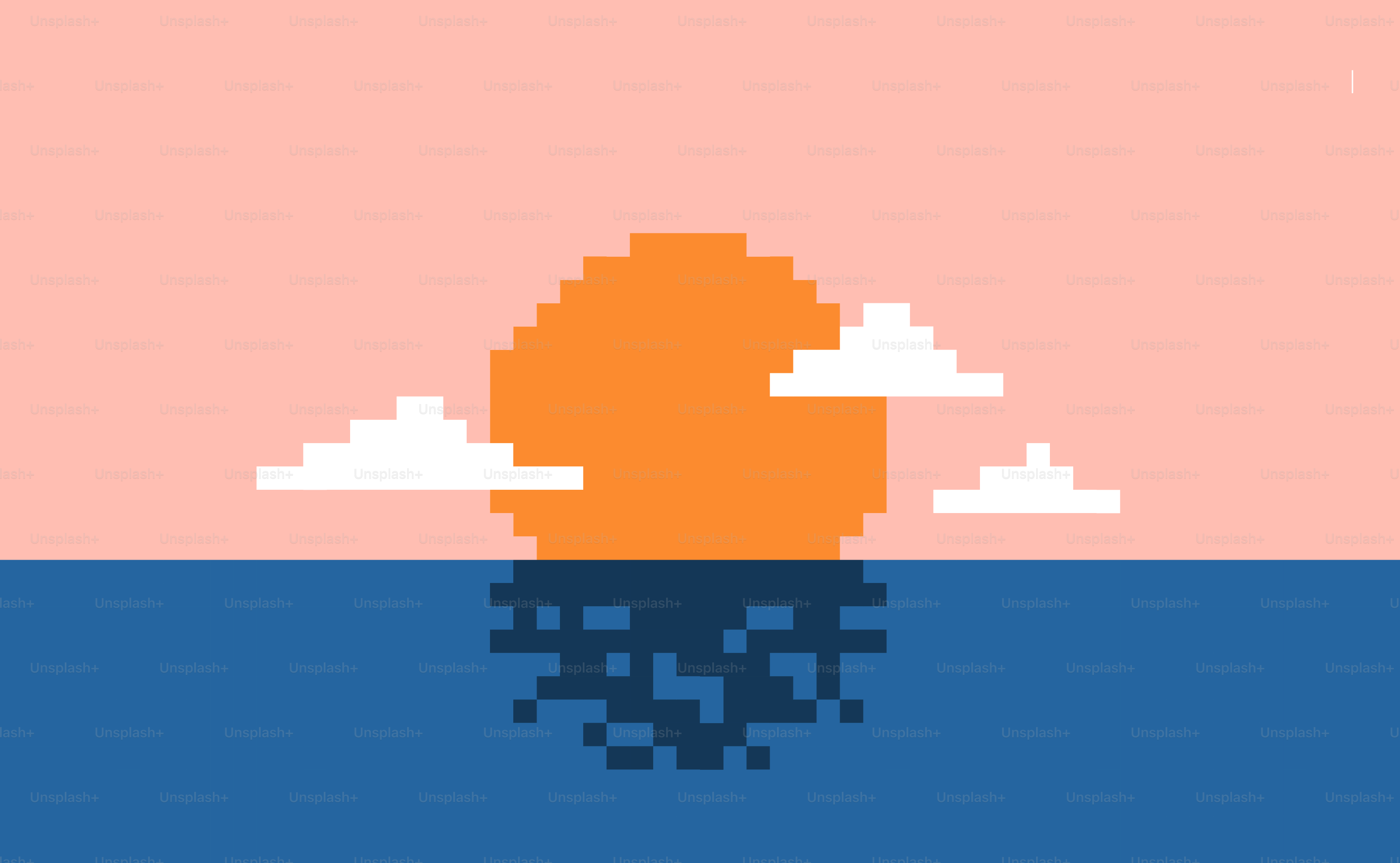 Atardecer en pixel art sobre el océano con nubes