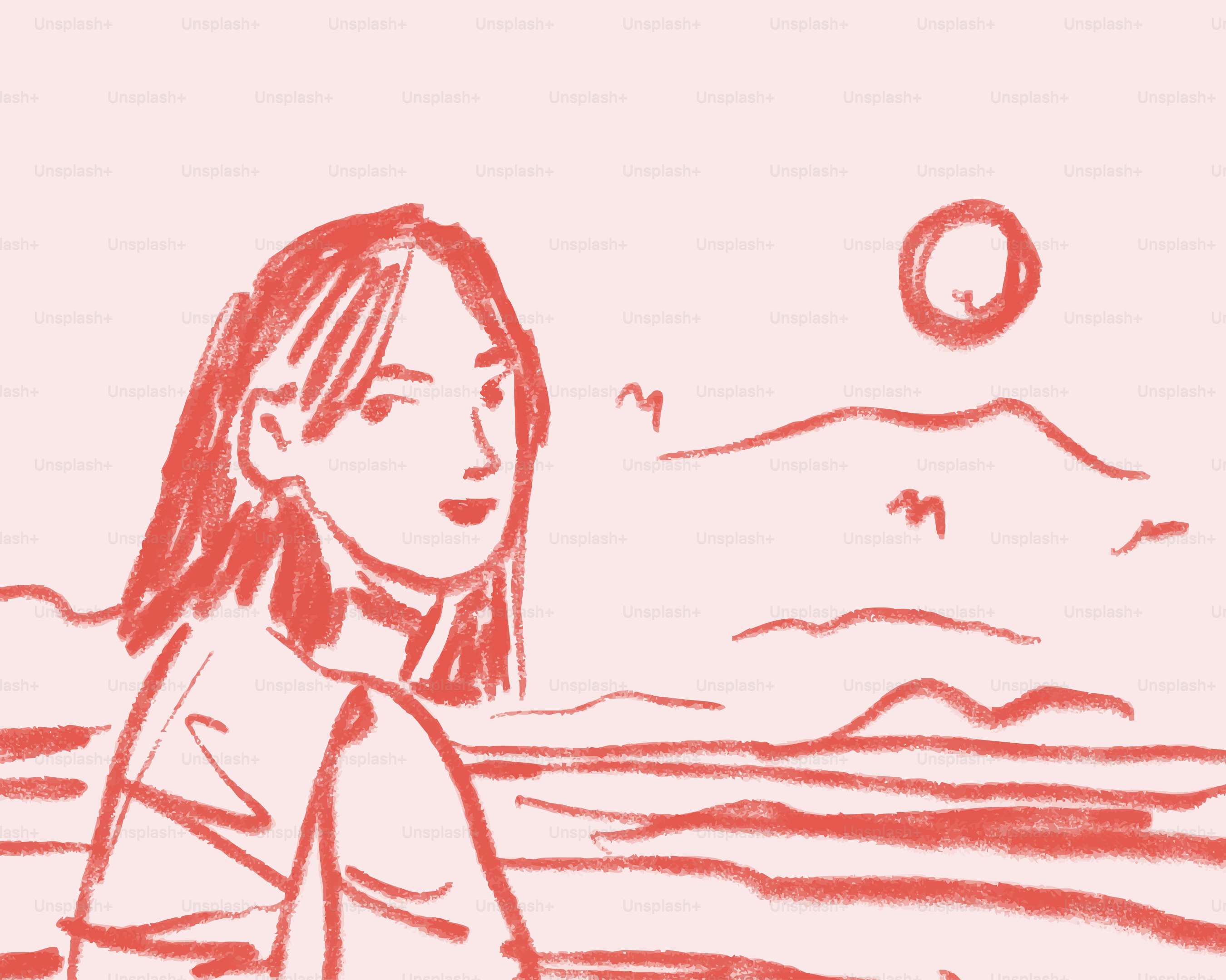Mujer mirando hacia atrás un atardecer sobre el océano