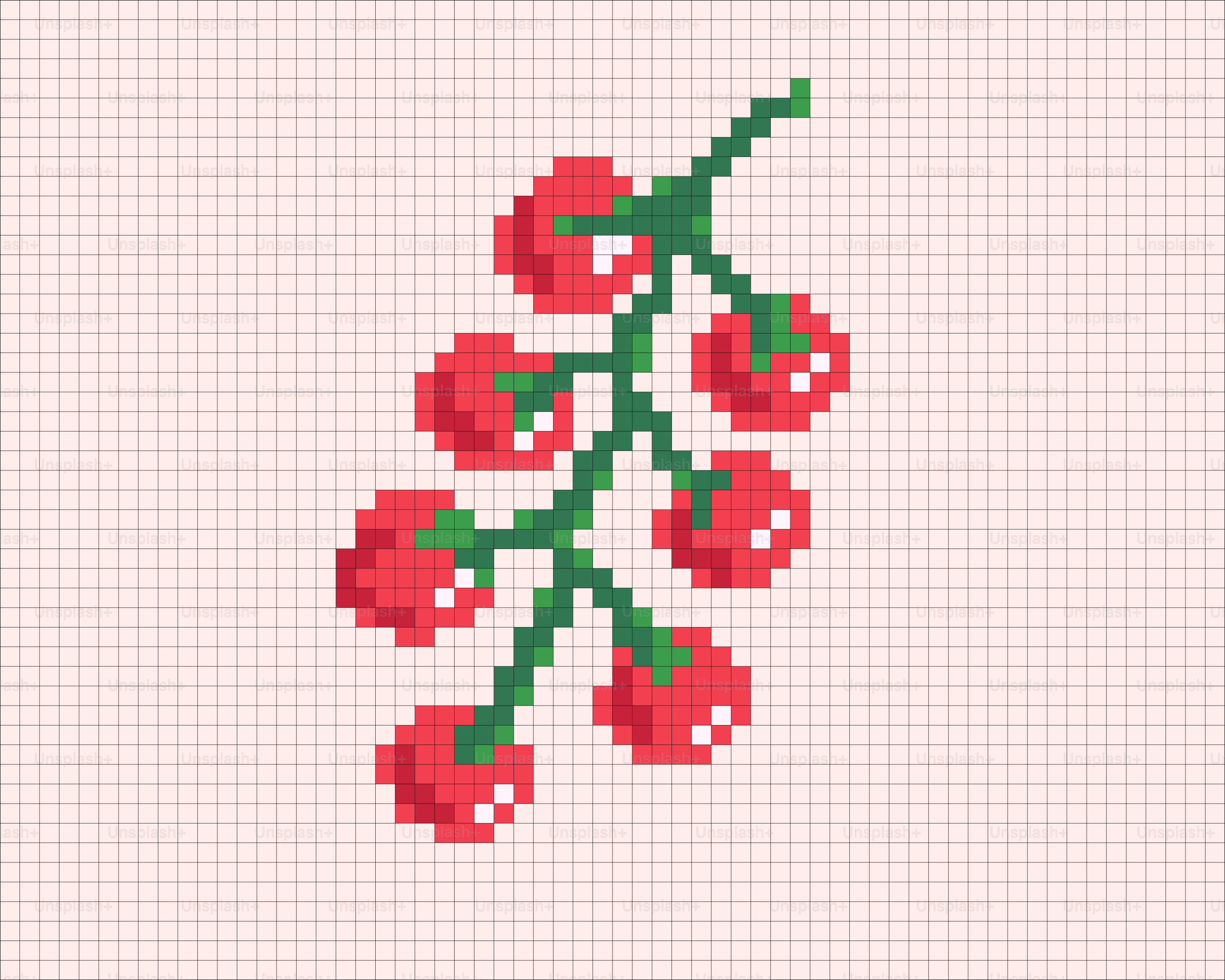 Pixel art de tomates cherry en una enredadera