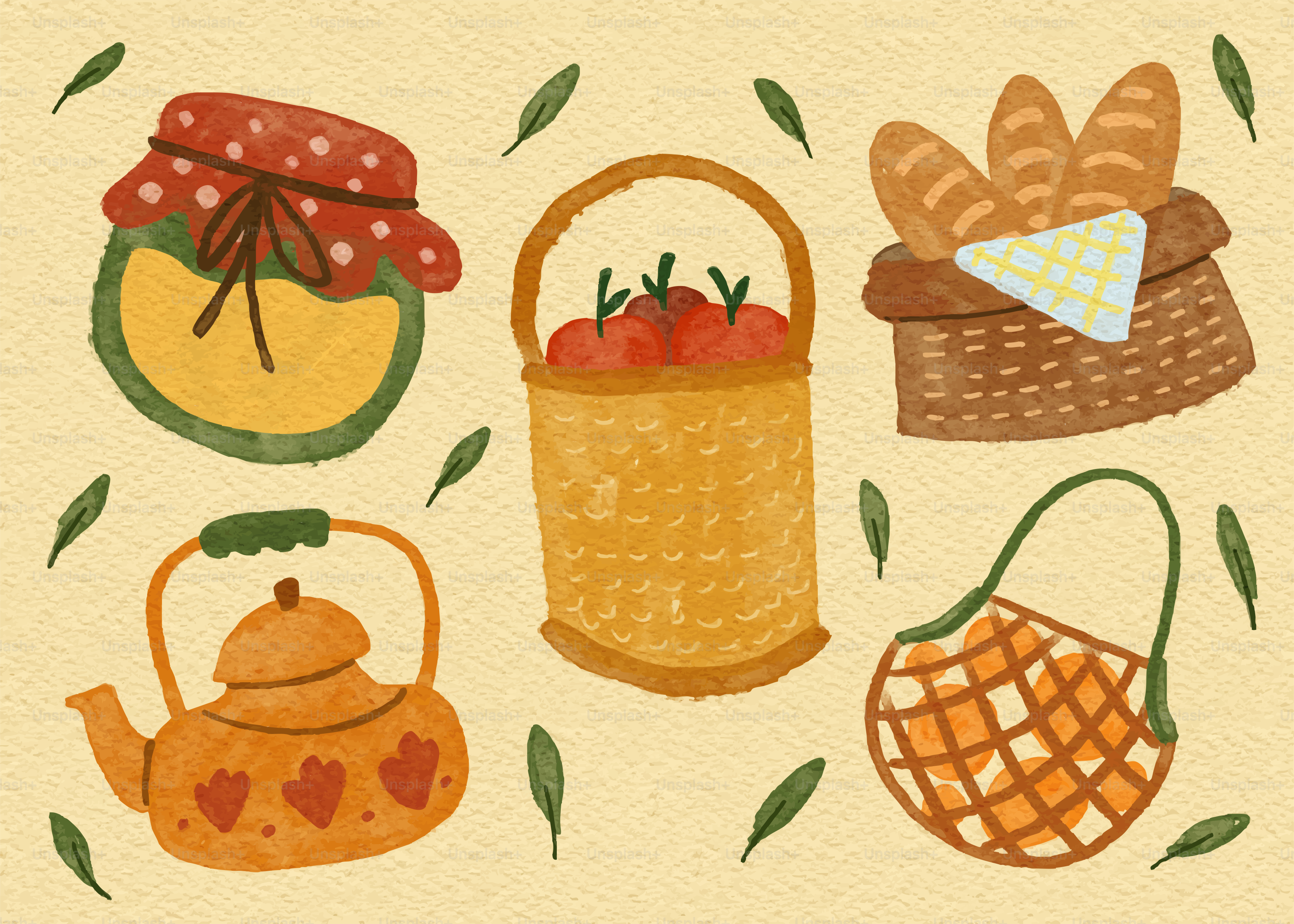 Des articles de pique-comme de la confiture, du pain et une théière