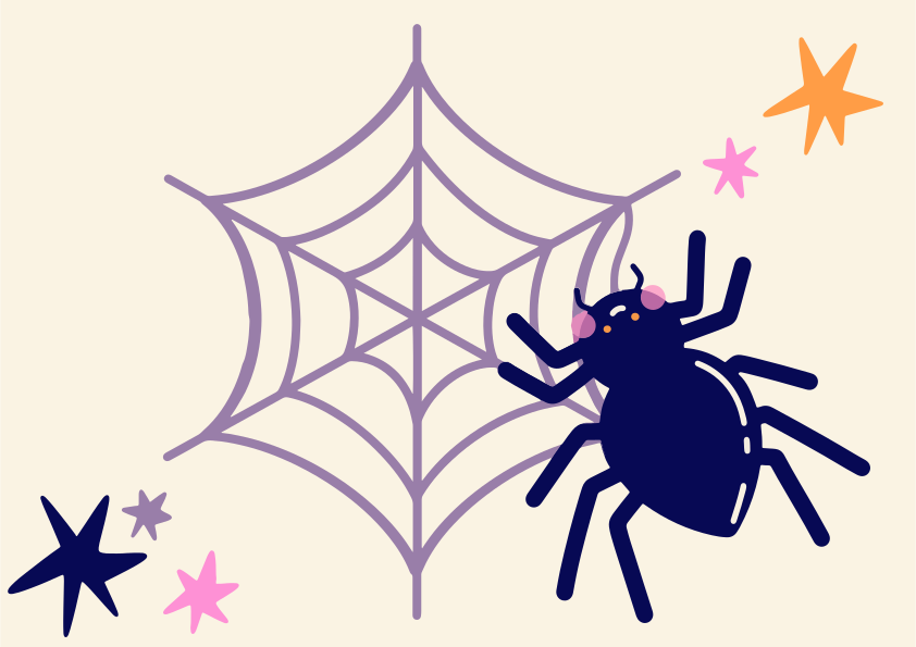 Eine Spinne sitzt in der Nähe eines violetten Netzes