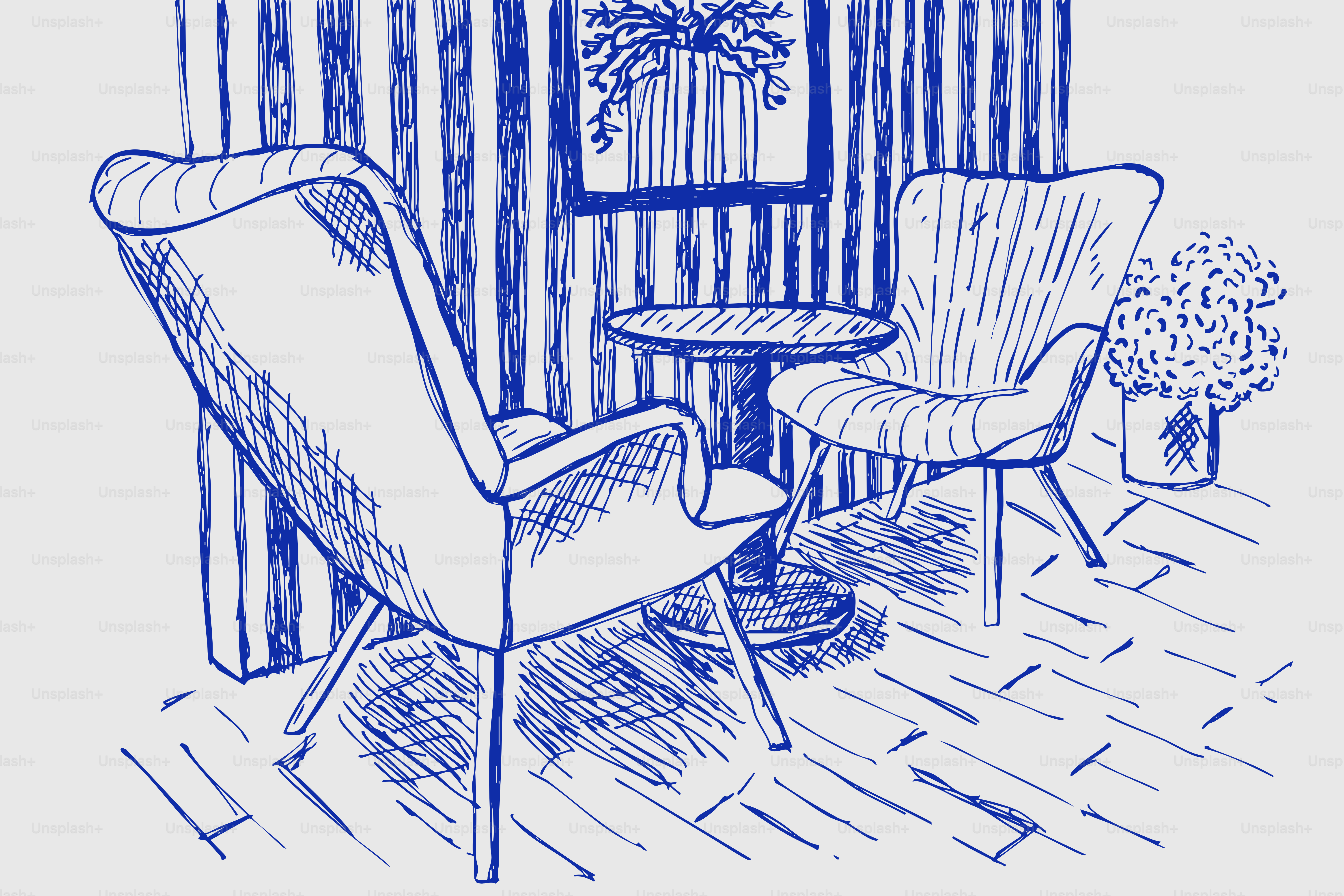 Two chairs and a table in a room