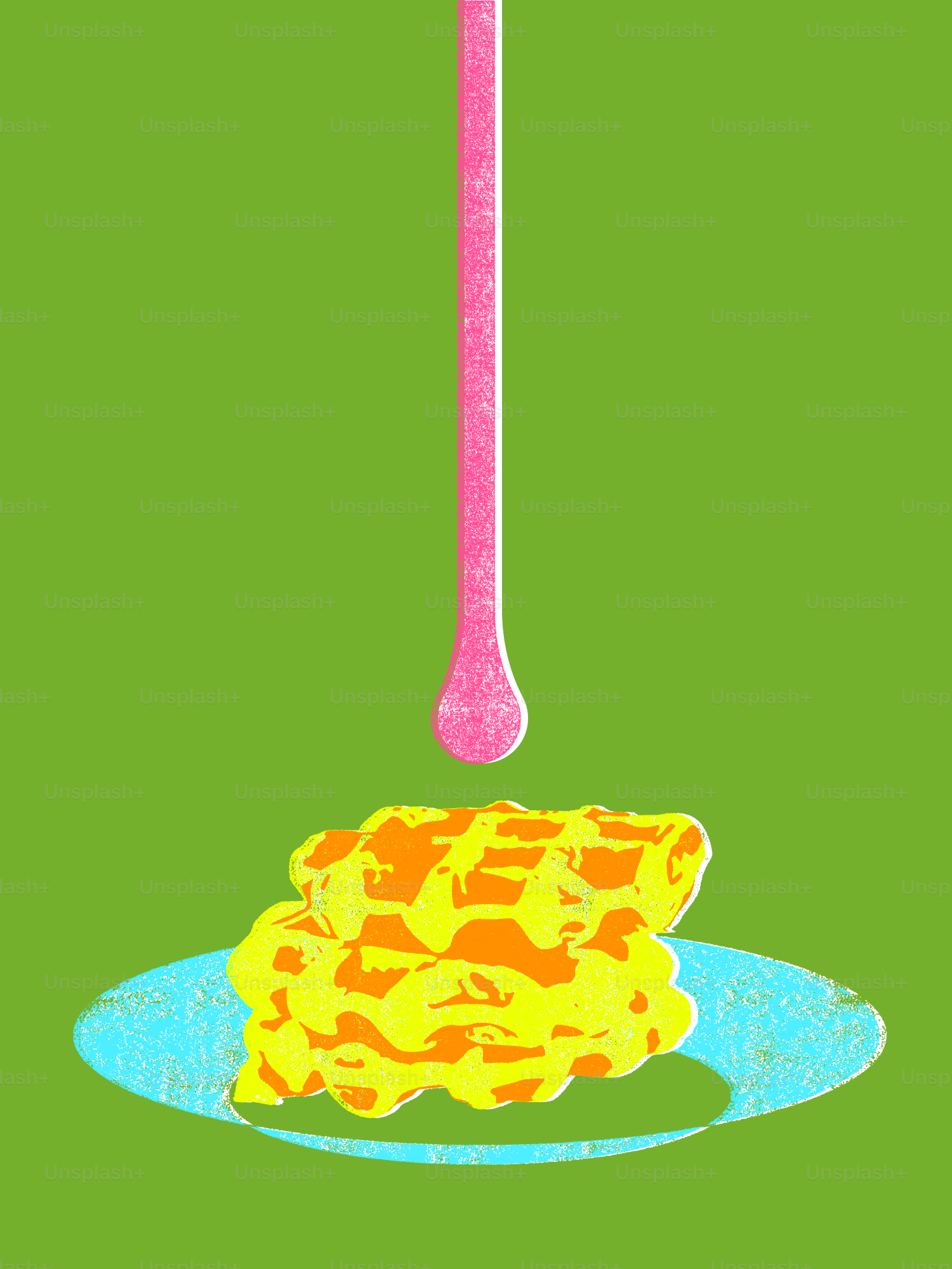 Pink syrup dripping onto stacked waffles