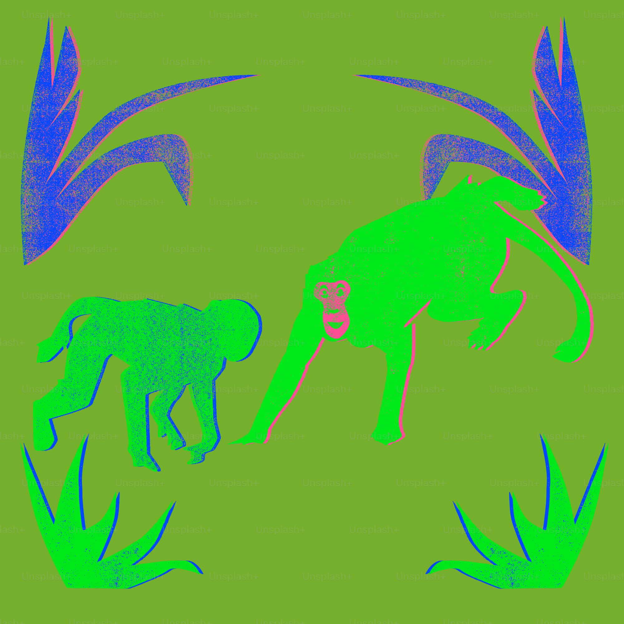 Two monkeys in a green jungle setting.