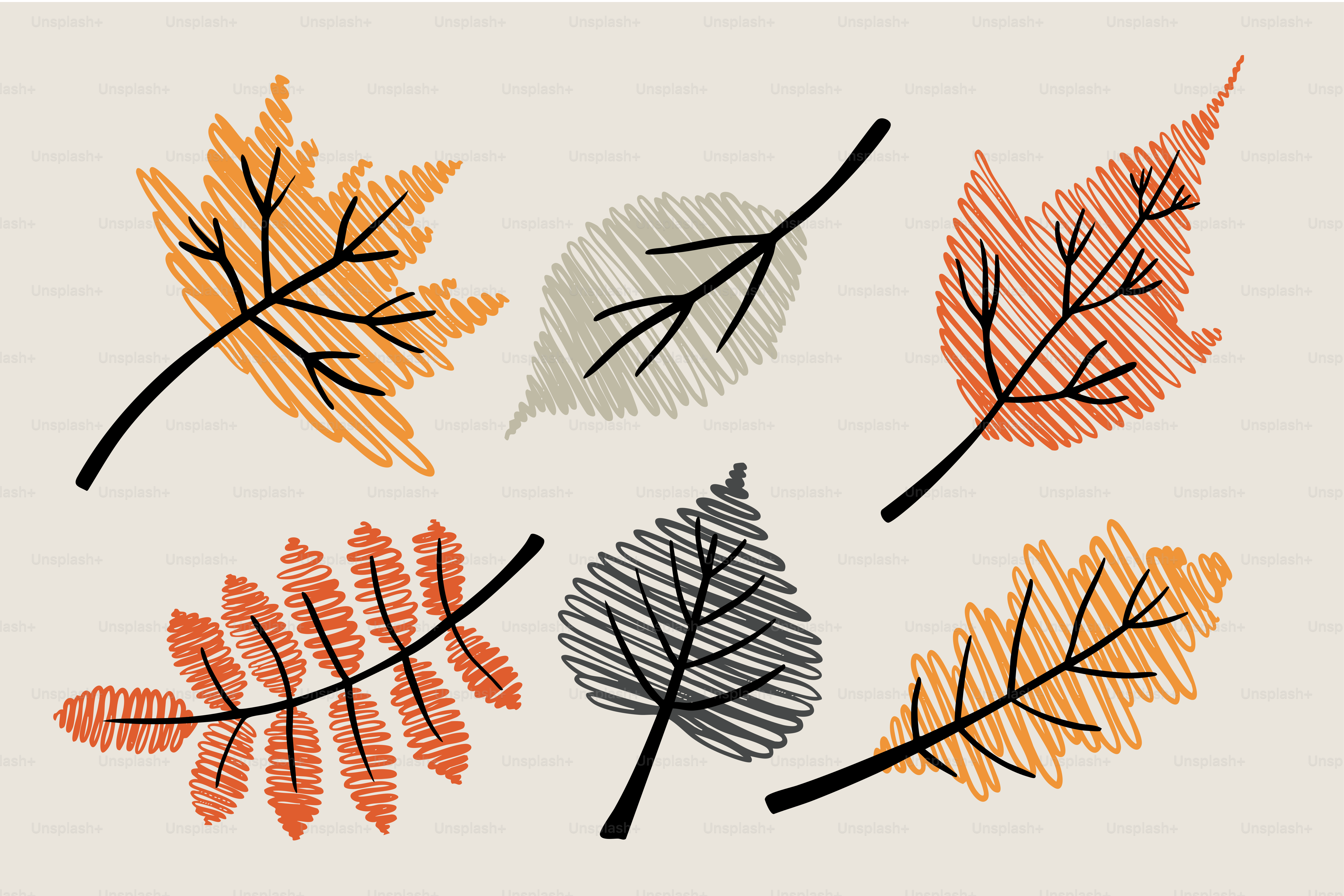 Six embroidered autumn leaves on a beige background
