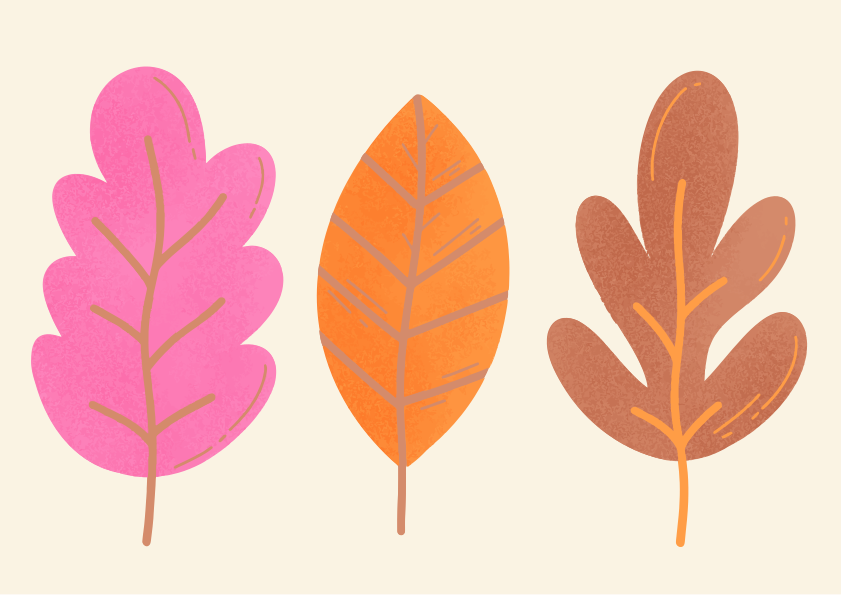 Three colorful autumn leaves on a cream background