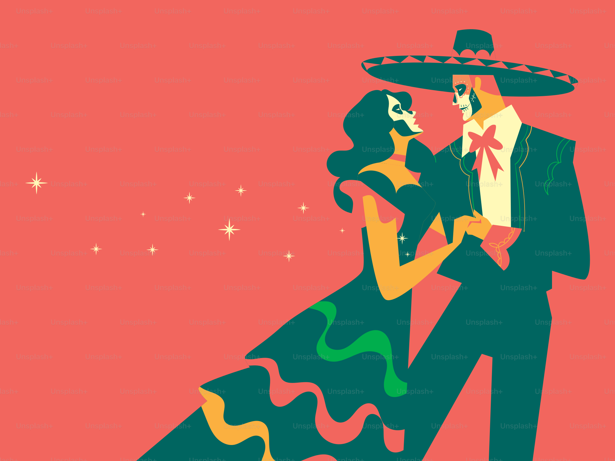 Couple in day of the dead makeup dancing