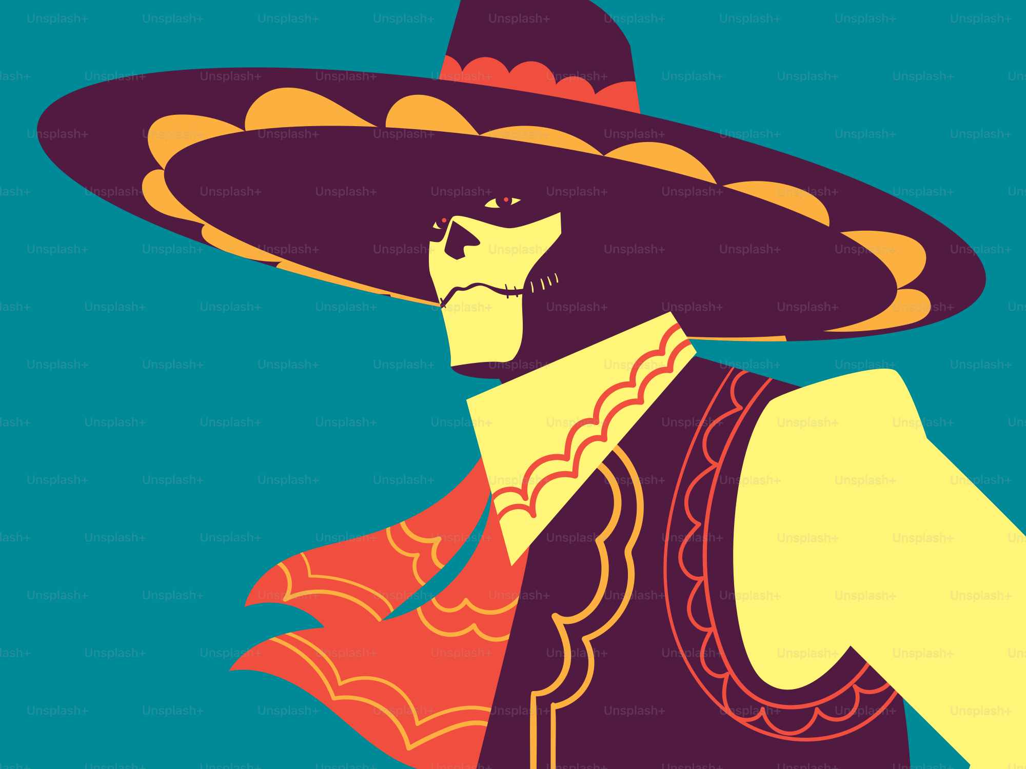 Skeleton in a wide-brimmed hat and vest.