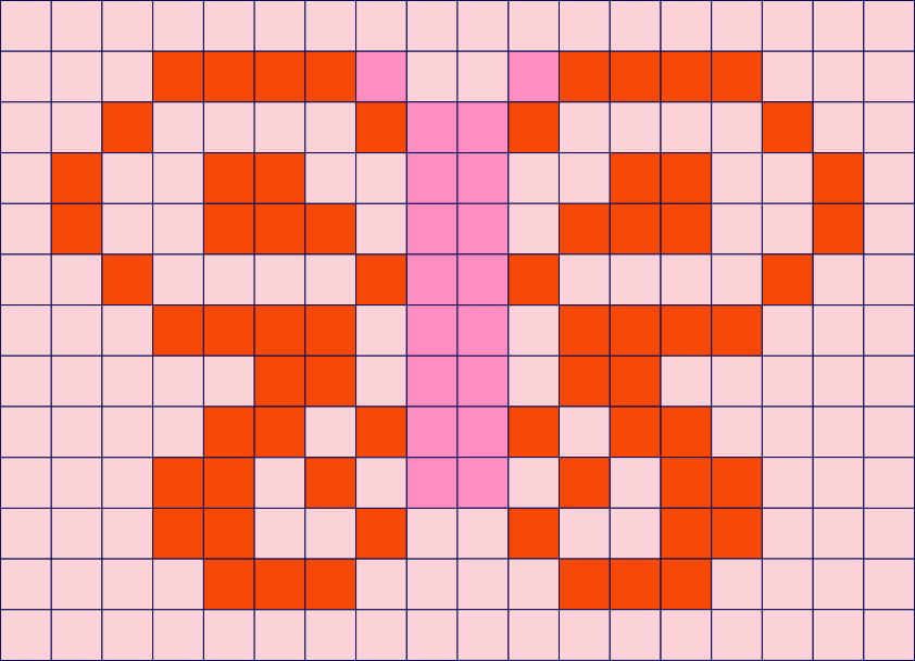 Mariposa de pixel art sobre un fondo rosa claro