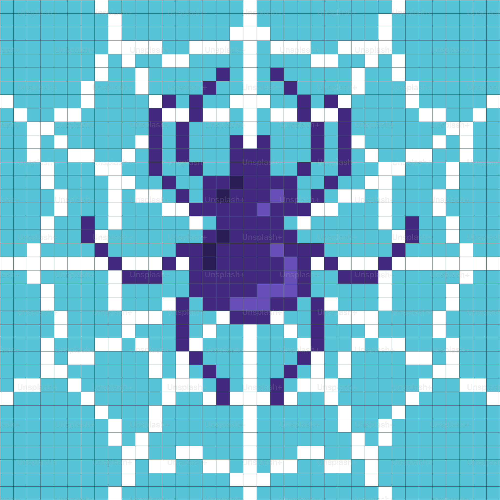 Pixel art spider on a web