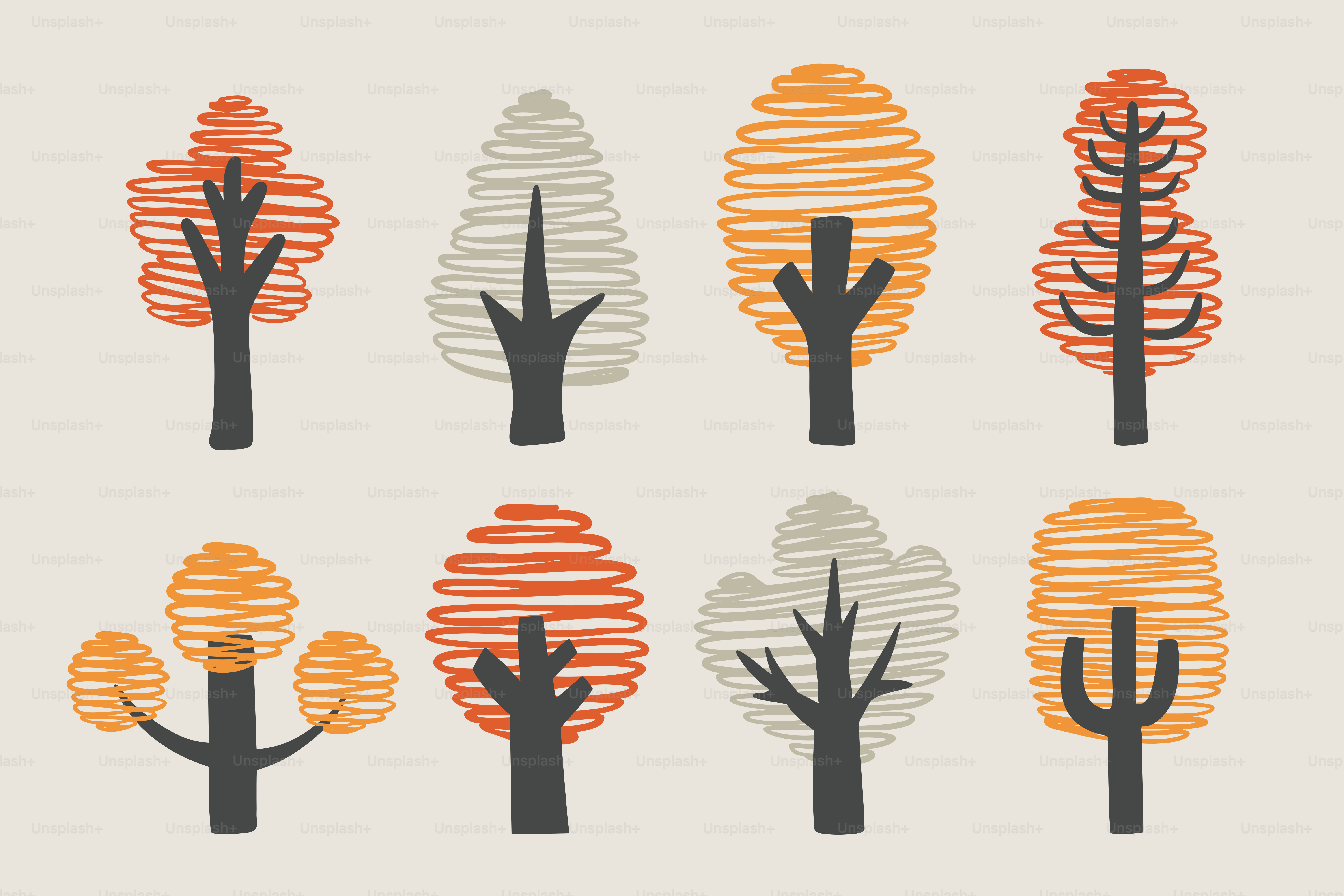 Stylized trees with autumn colors on a beige background